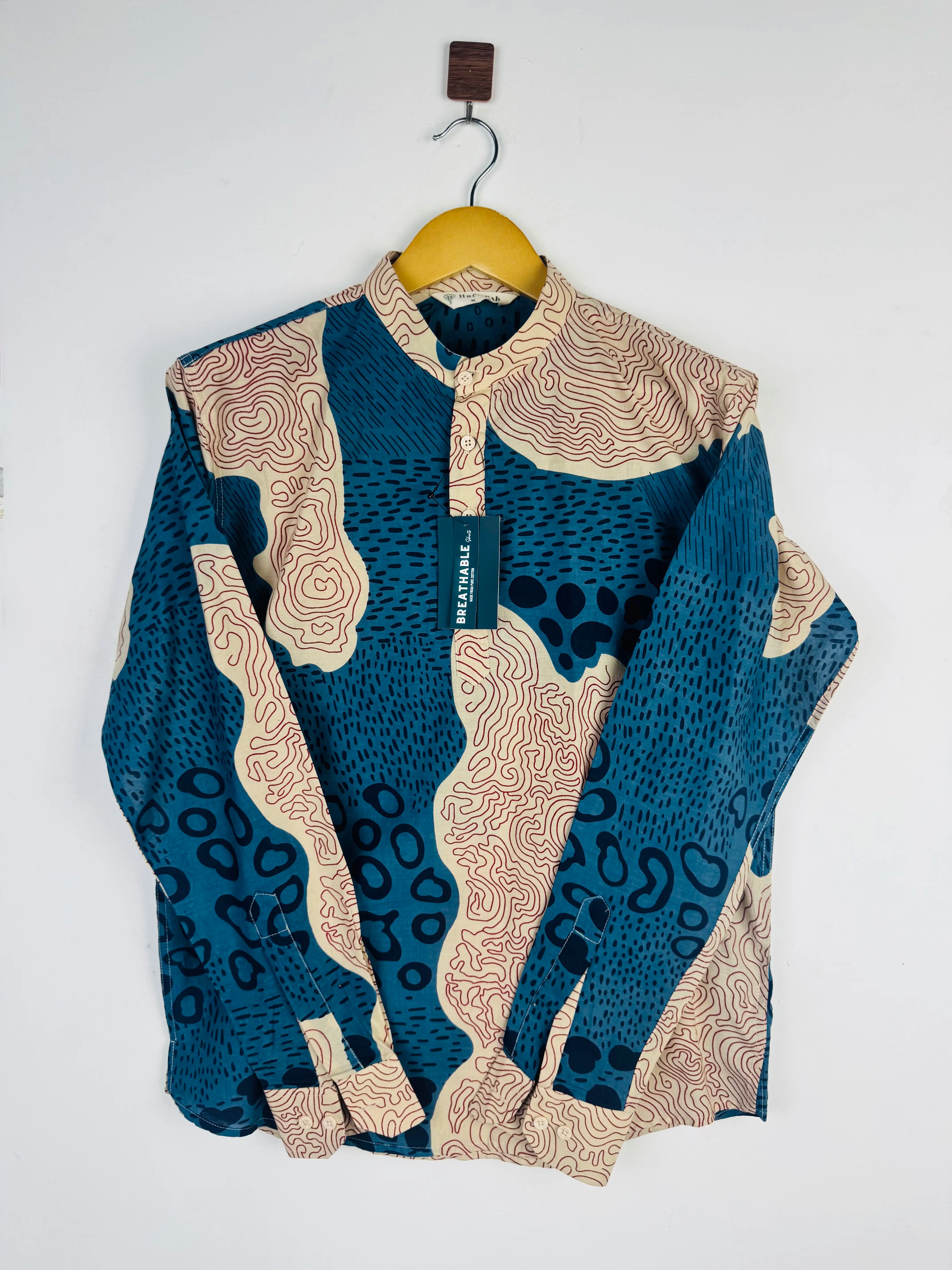 Beige Blue abstract short kurta