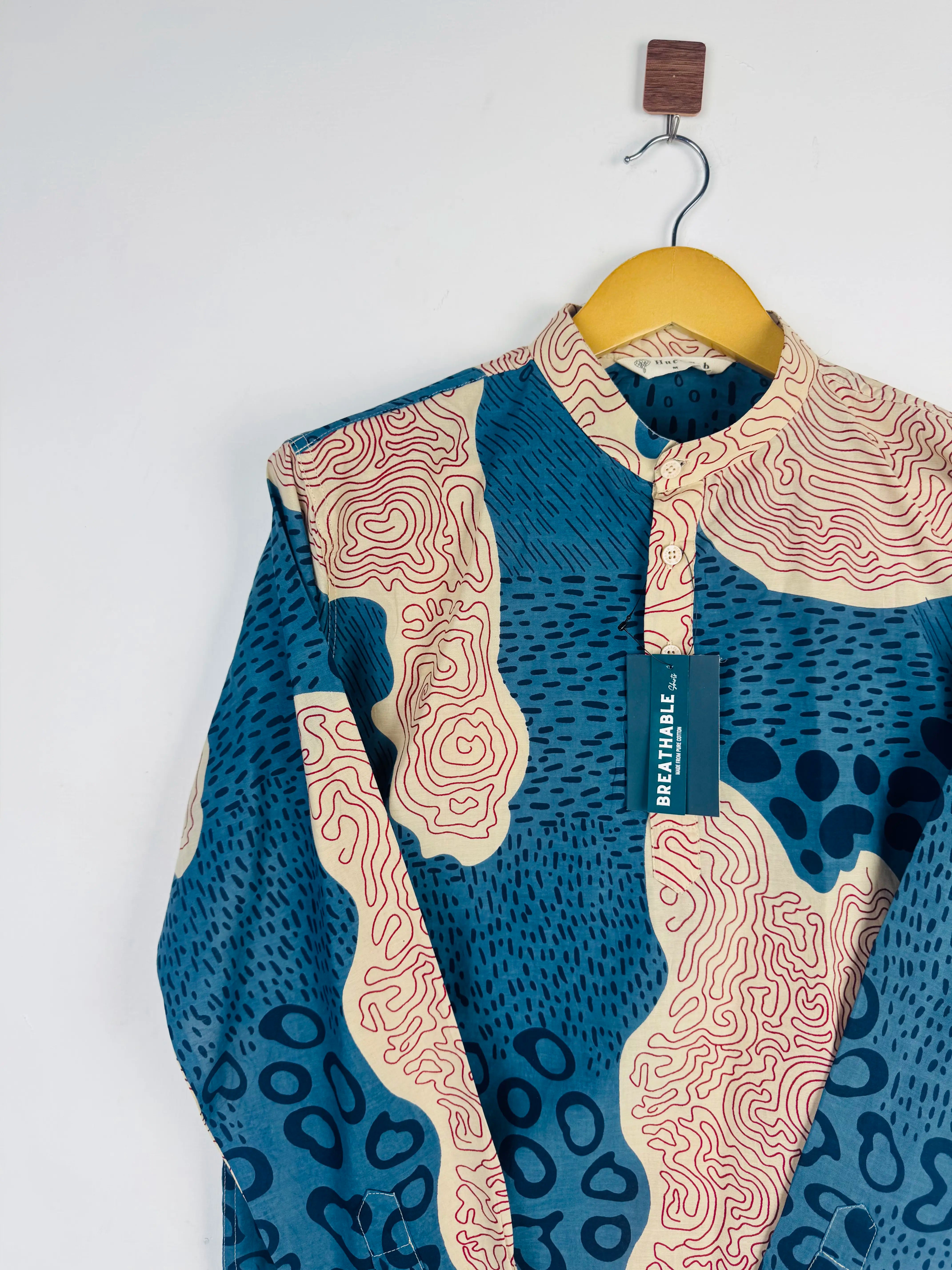 Beige Blue abstract short kurta