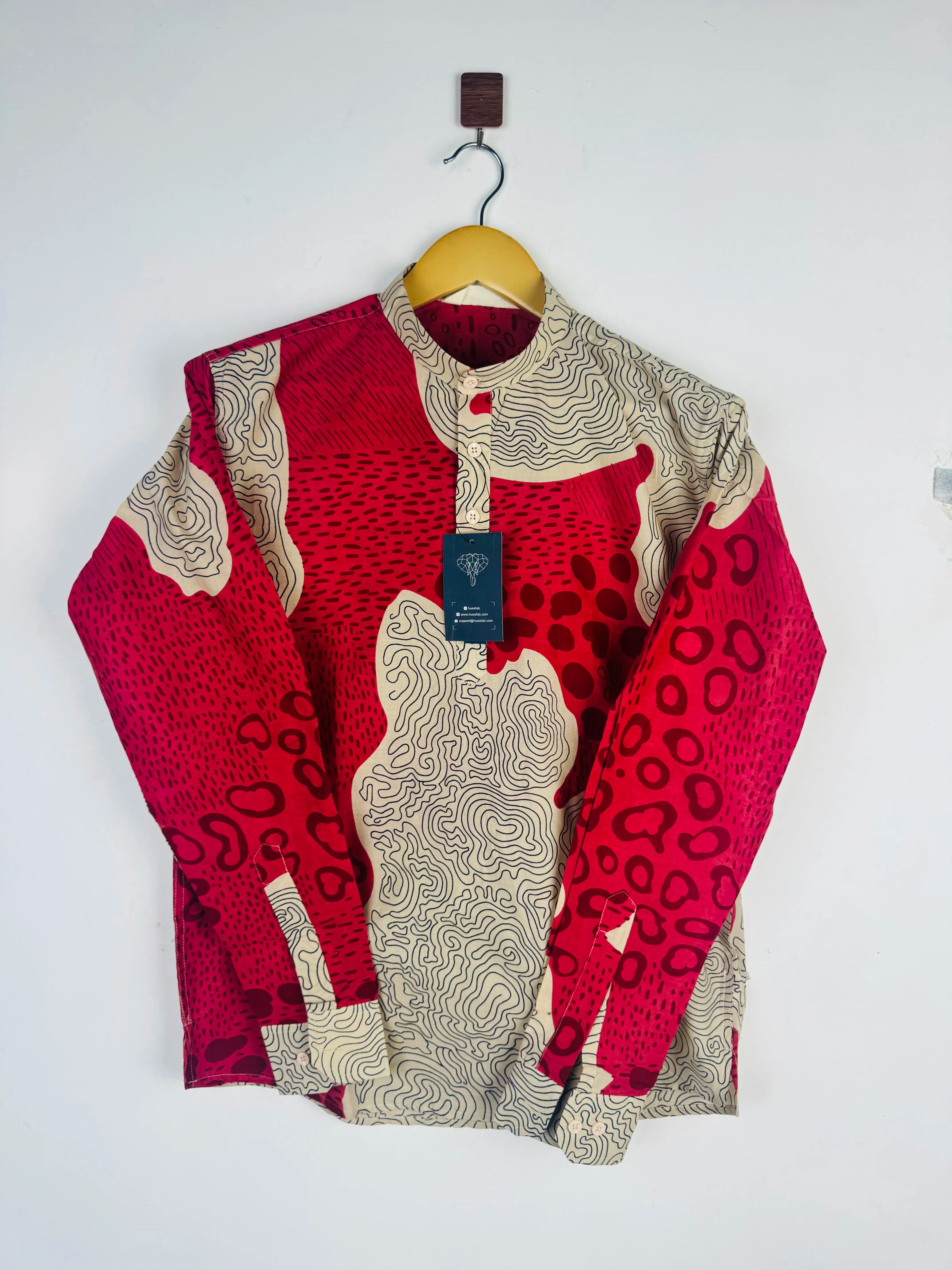 Beige Red abstract short kurta