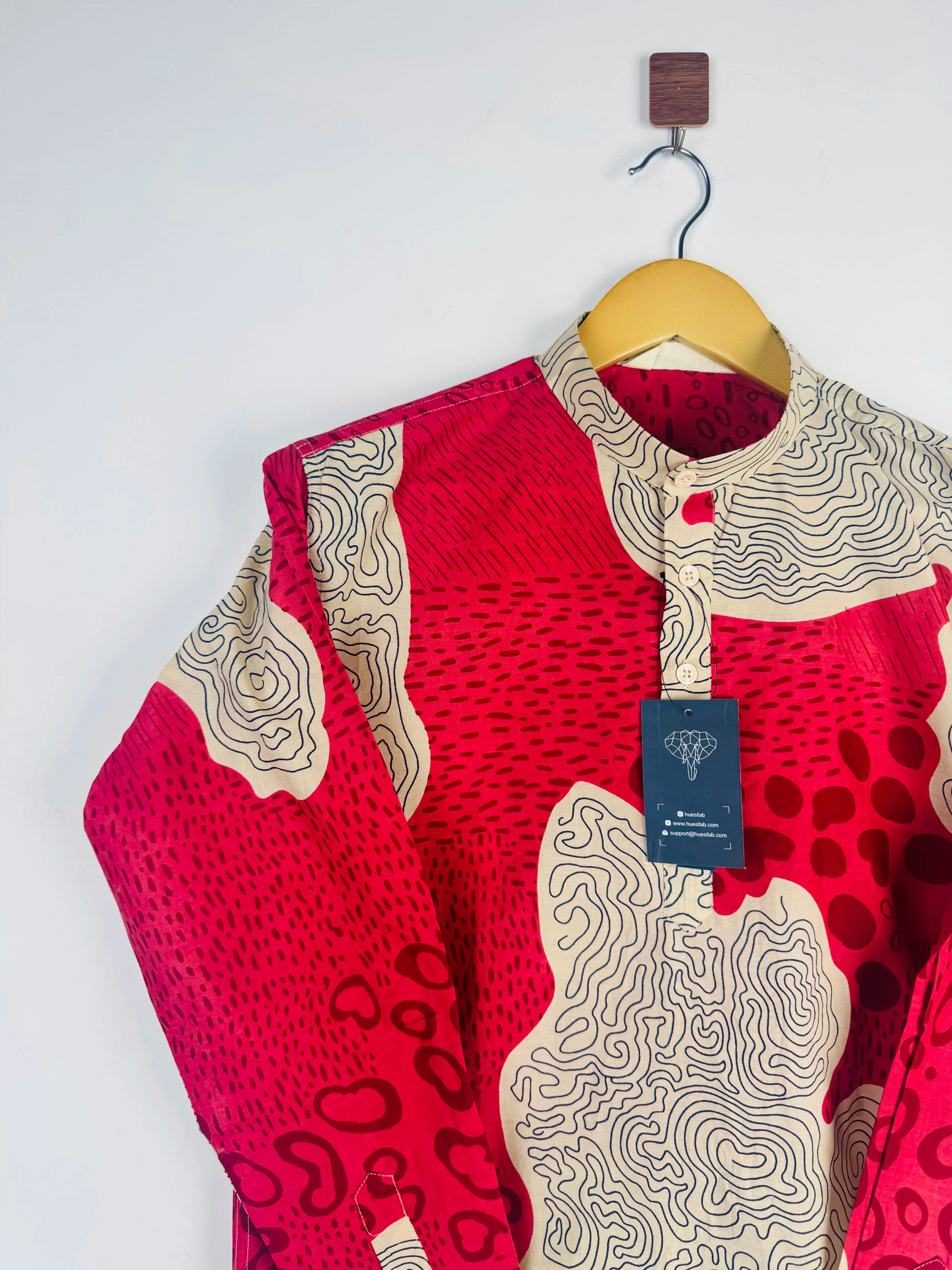 Beige Red abstract short kurta