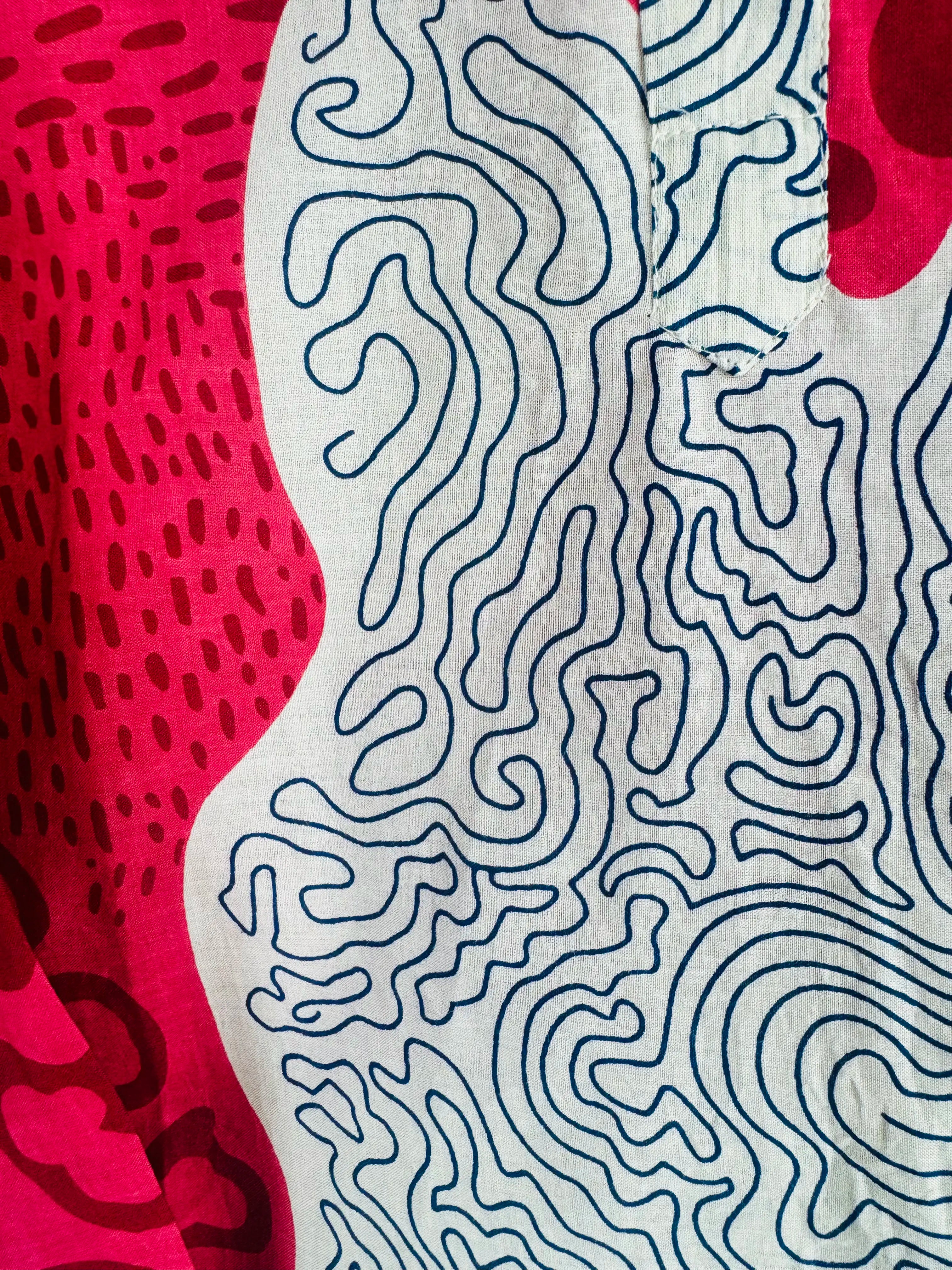 Beige Red abstract short kurta