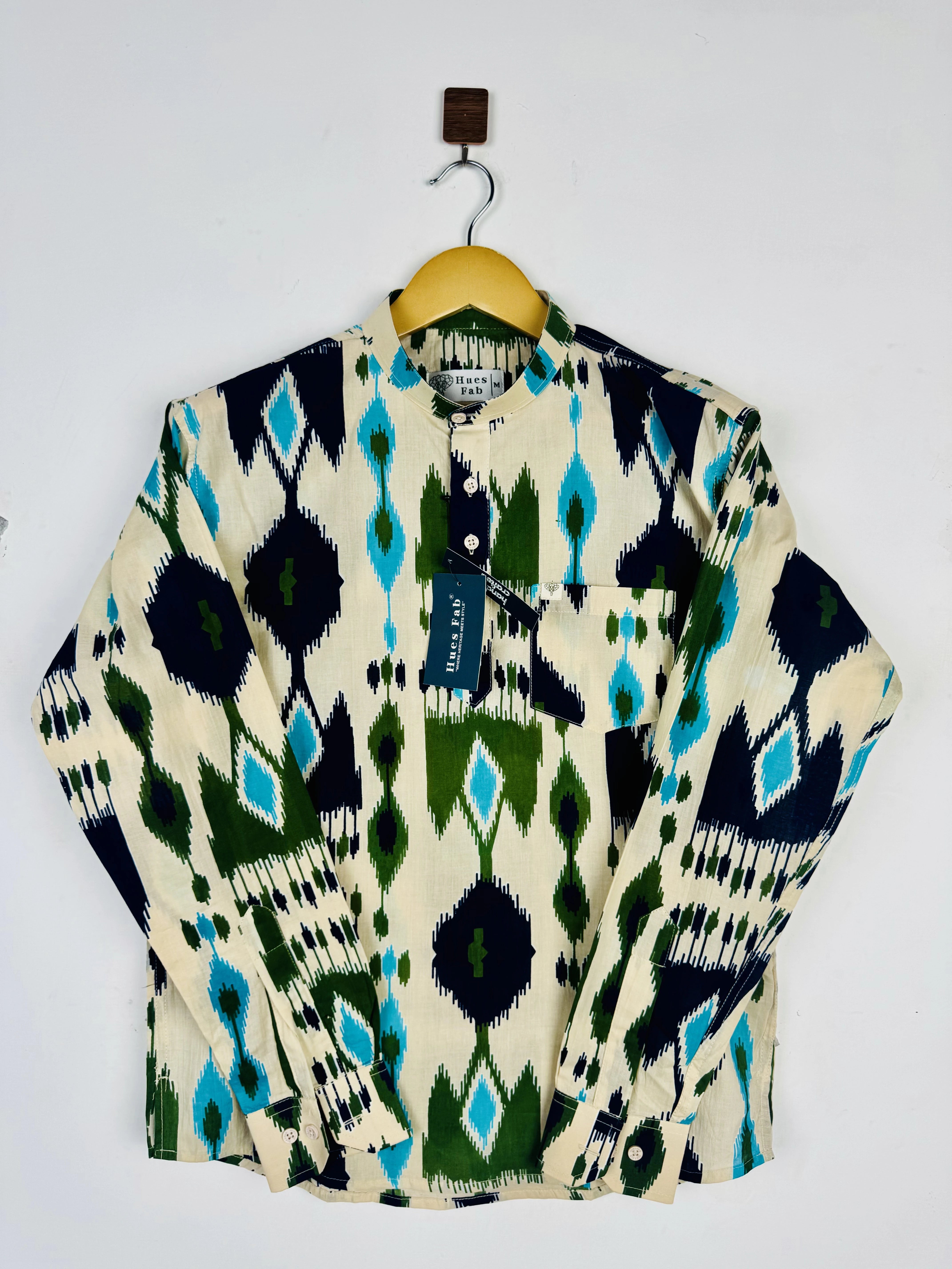 Cream Ikat Printed Short Kurta