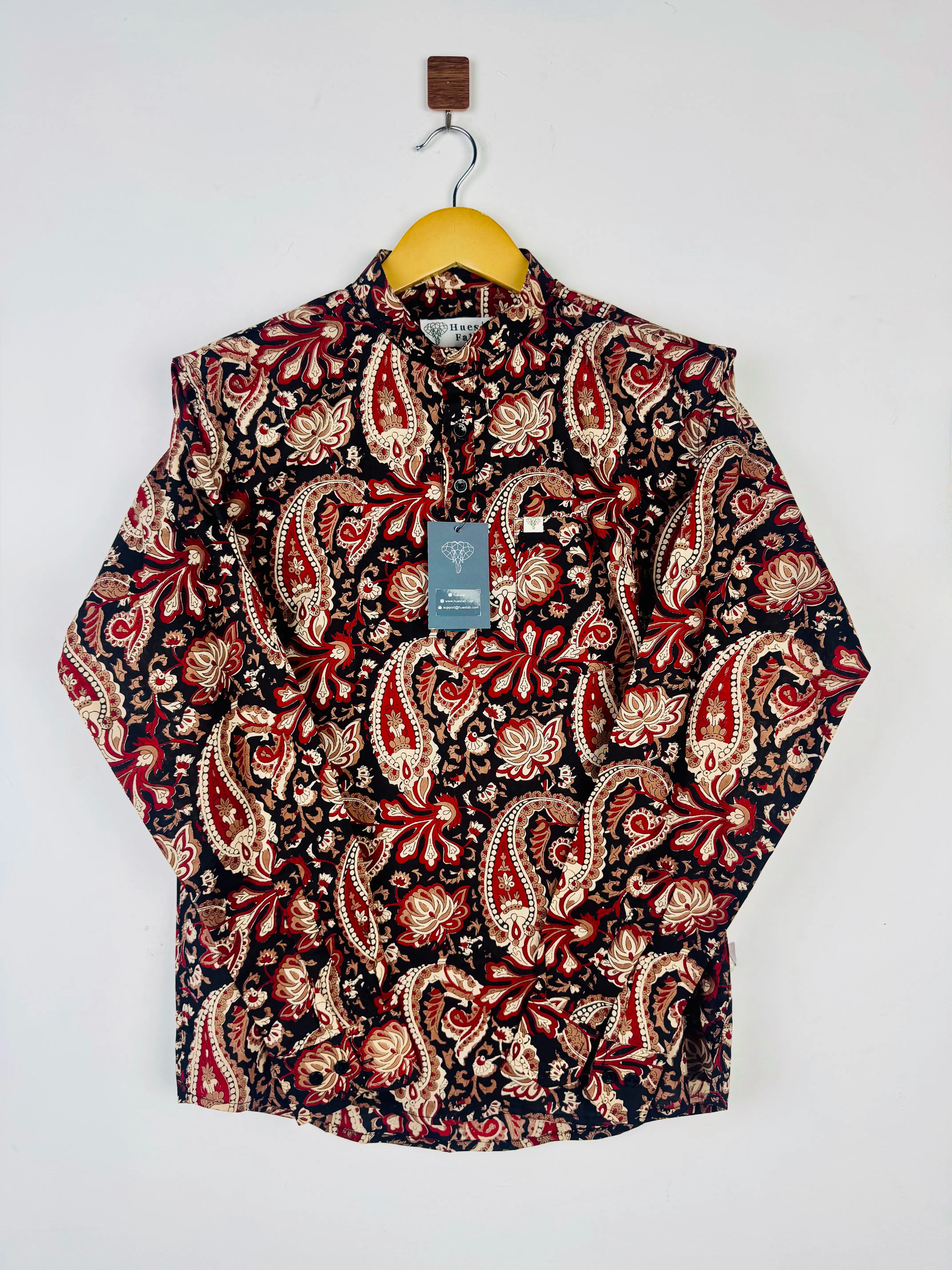 Black Red Paisley Printed Short Kurta