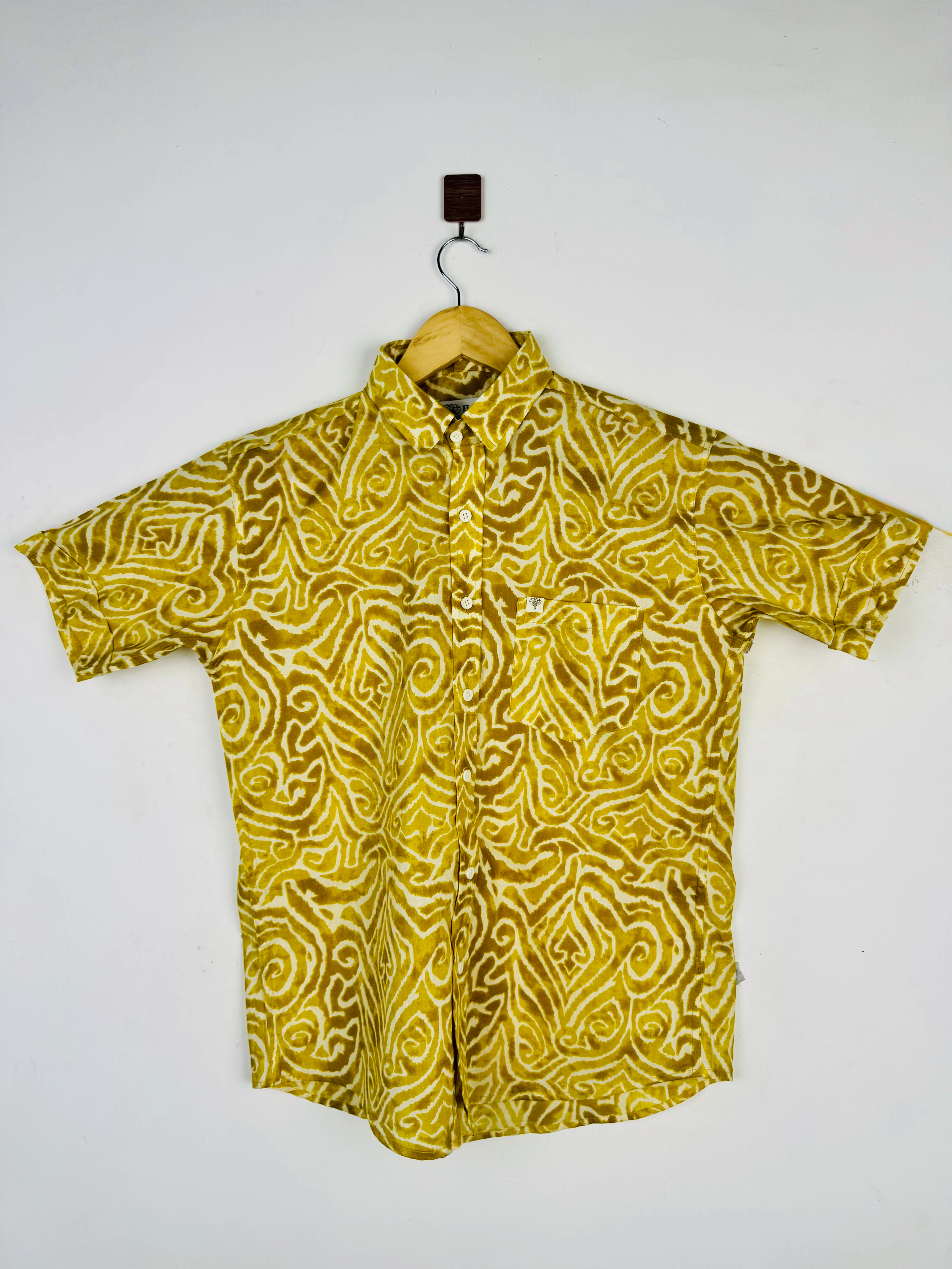 Mustard Swirl Printed Half Sleeves Shirt