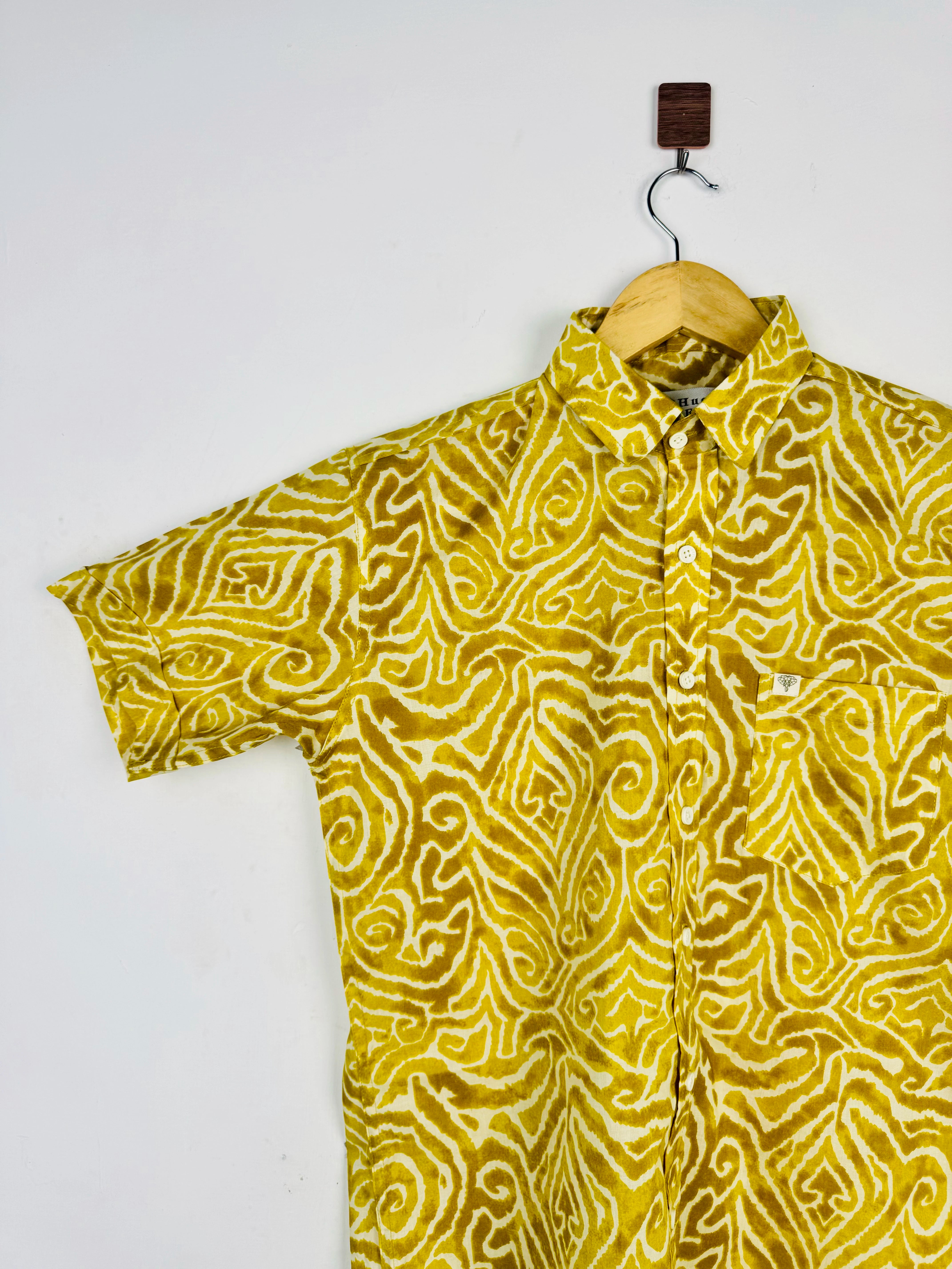 Mustard Swirl Printed Half Sleeves Shirt