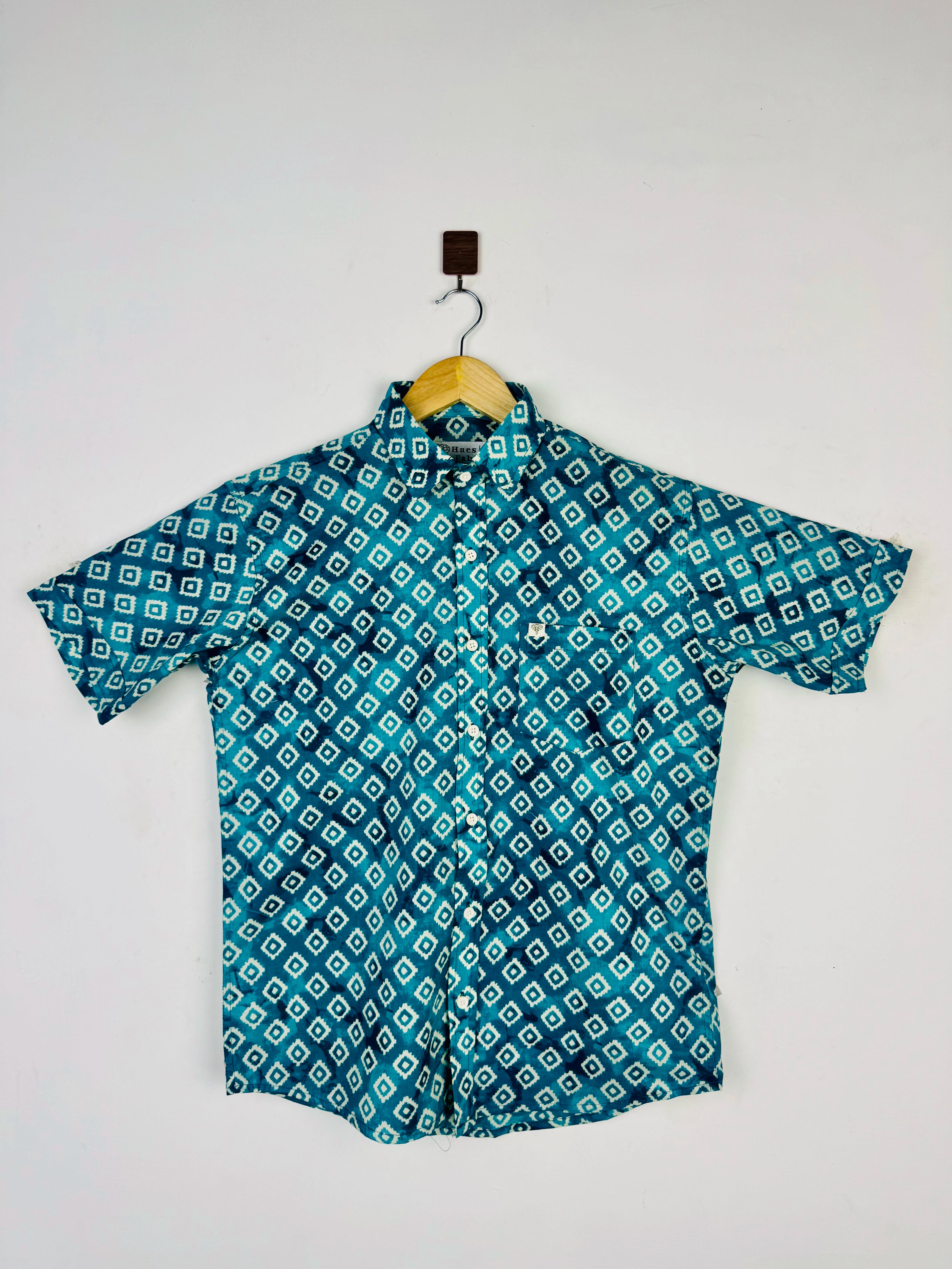 Teal Ikat Printed Half Sleeves Shirt
