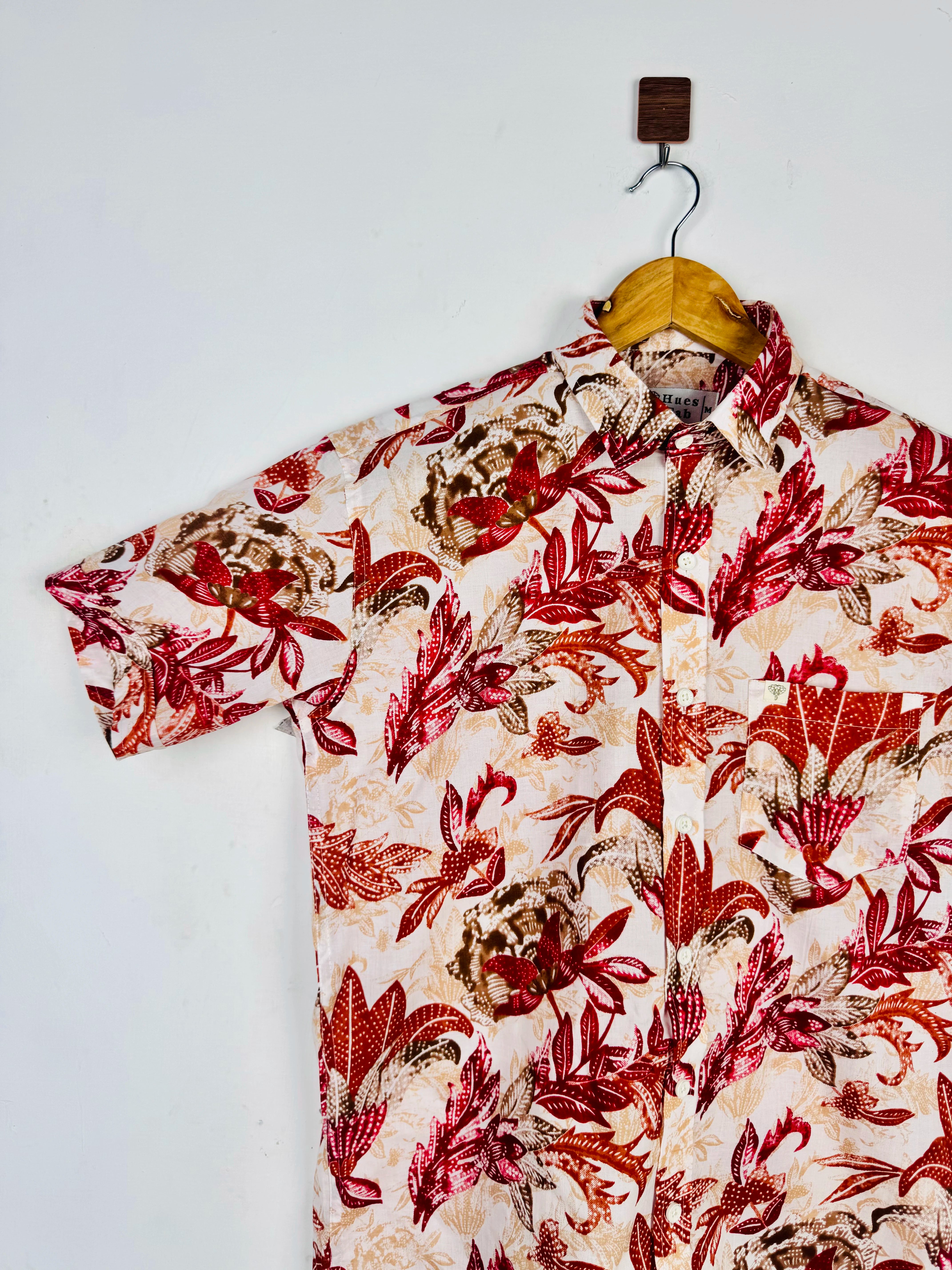 Crimson Leaf Printed Half Sleeves Shirt