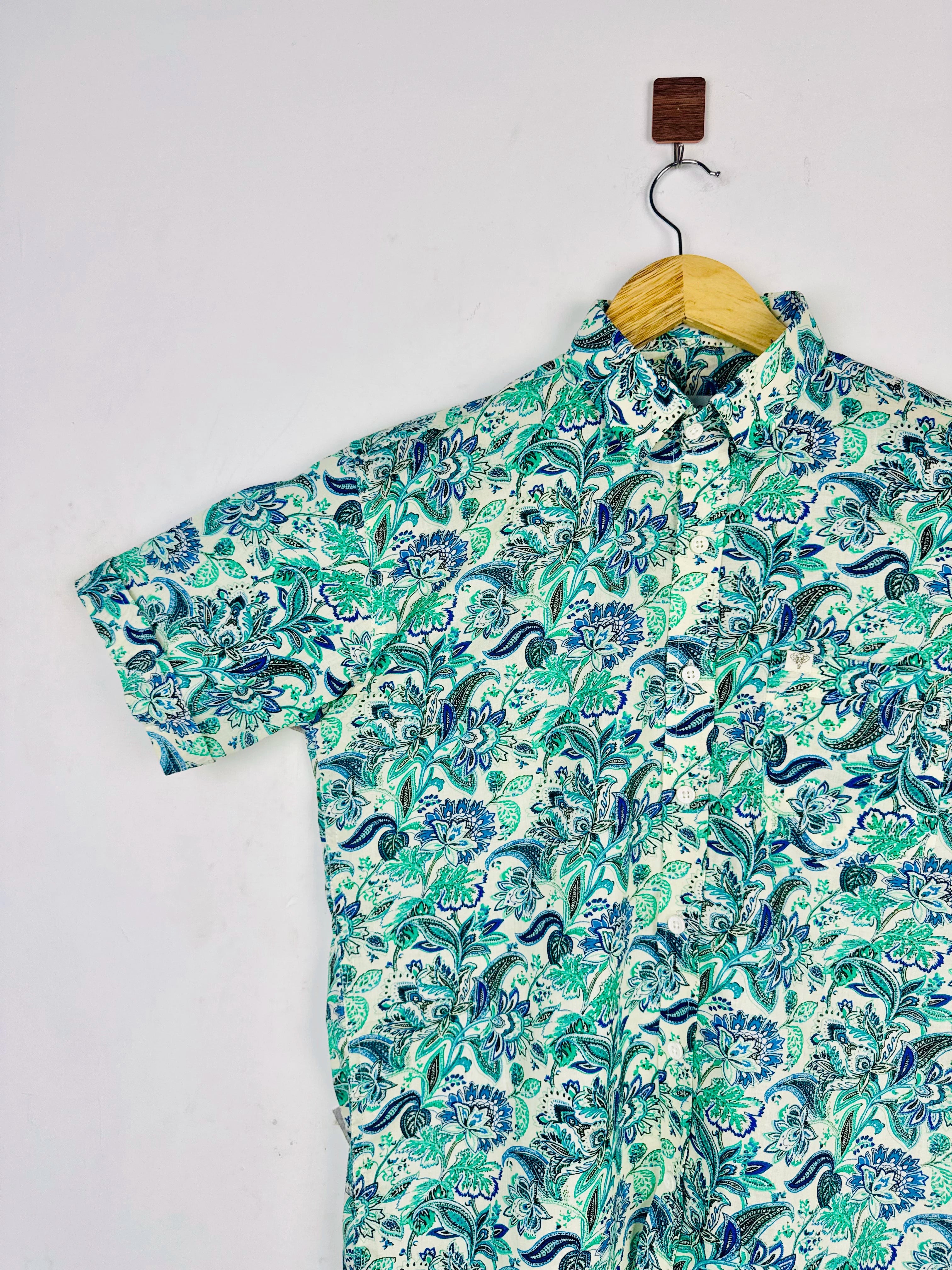 Mint Paisley Printed Half Sleeves Shirt
