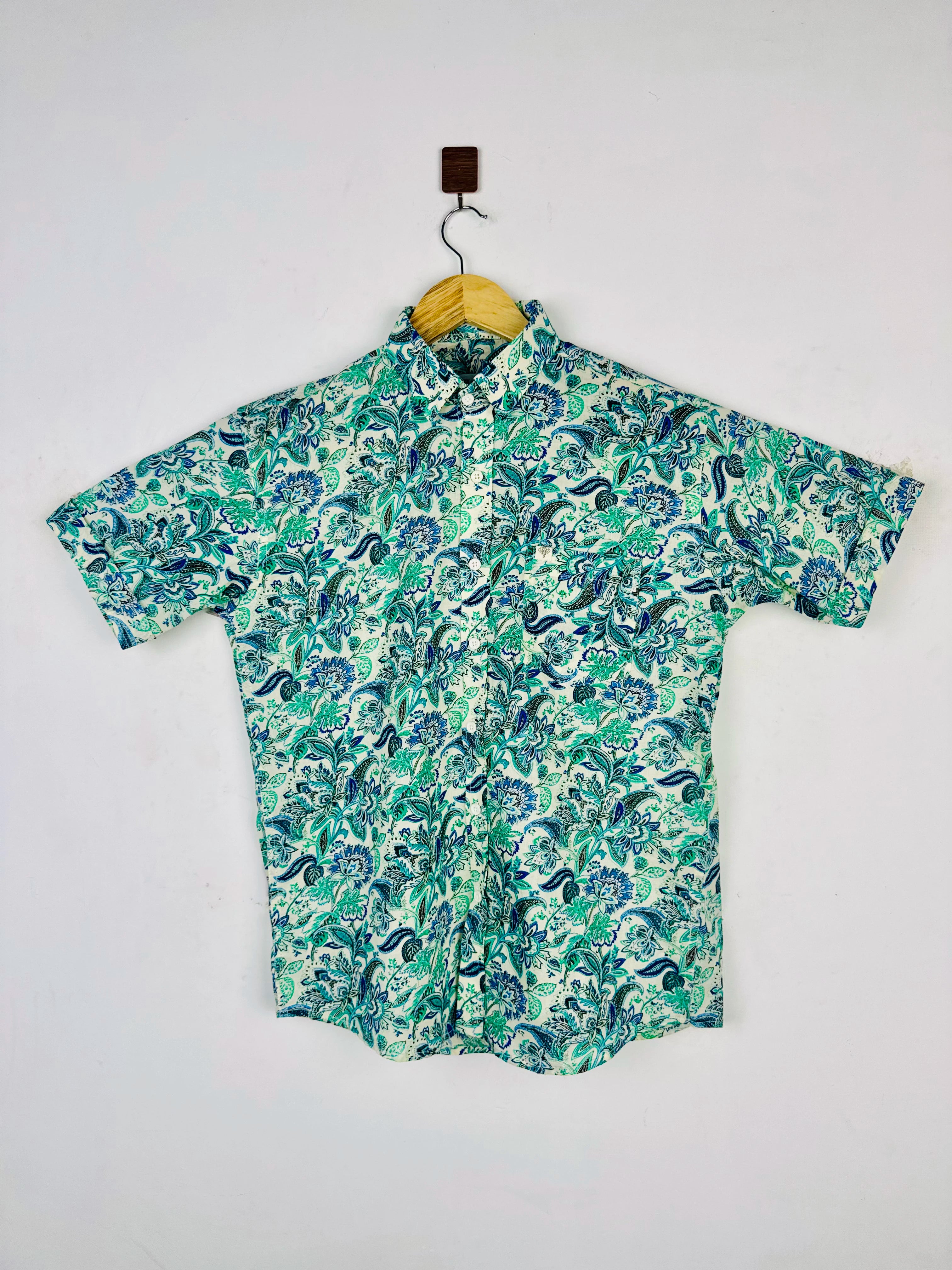 Mint Paisley Printed Half Sleeves Shirt