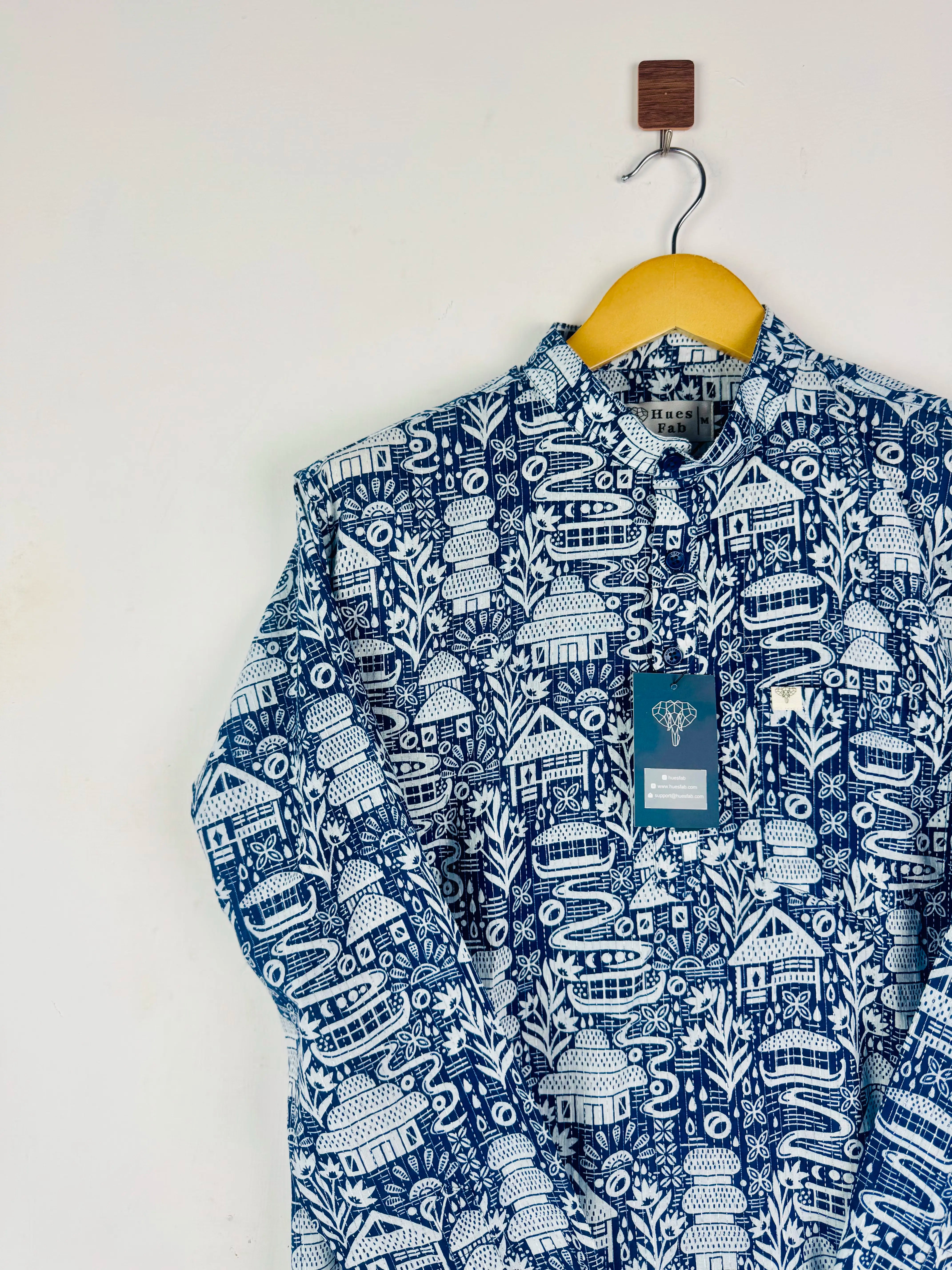 Navy Blue Kantha Village Printed Short Kurta