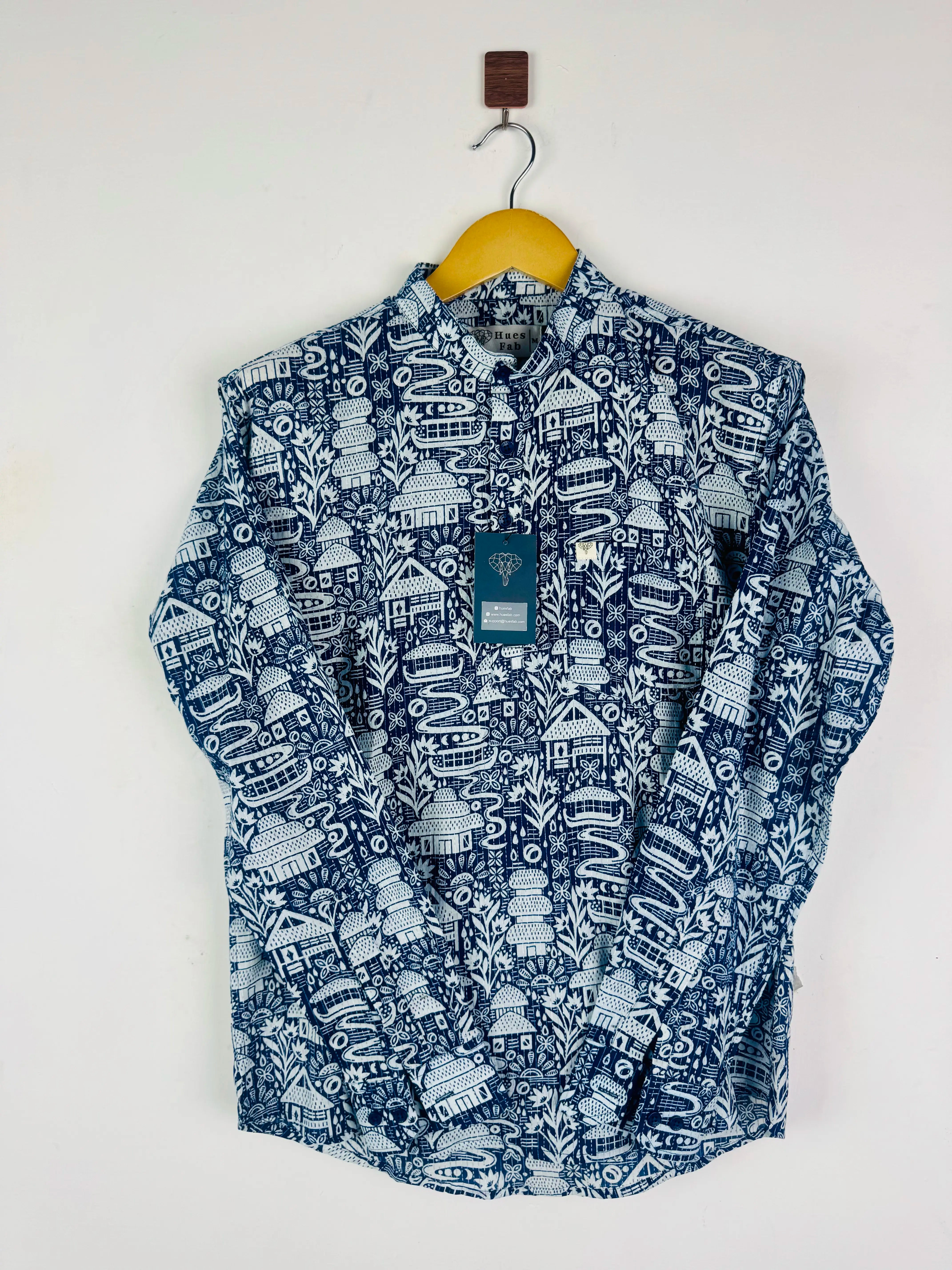 Navy Blue Kantha Village Printed Short Kurta