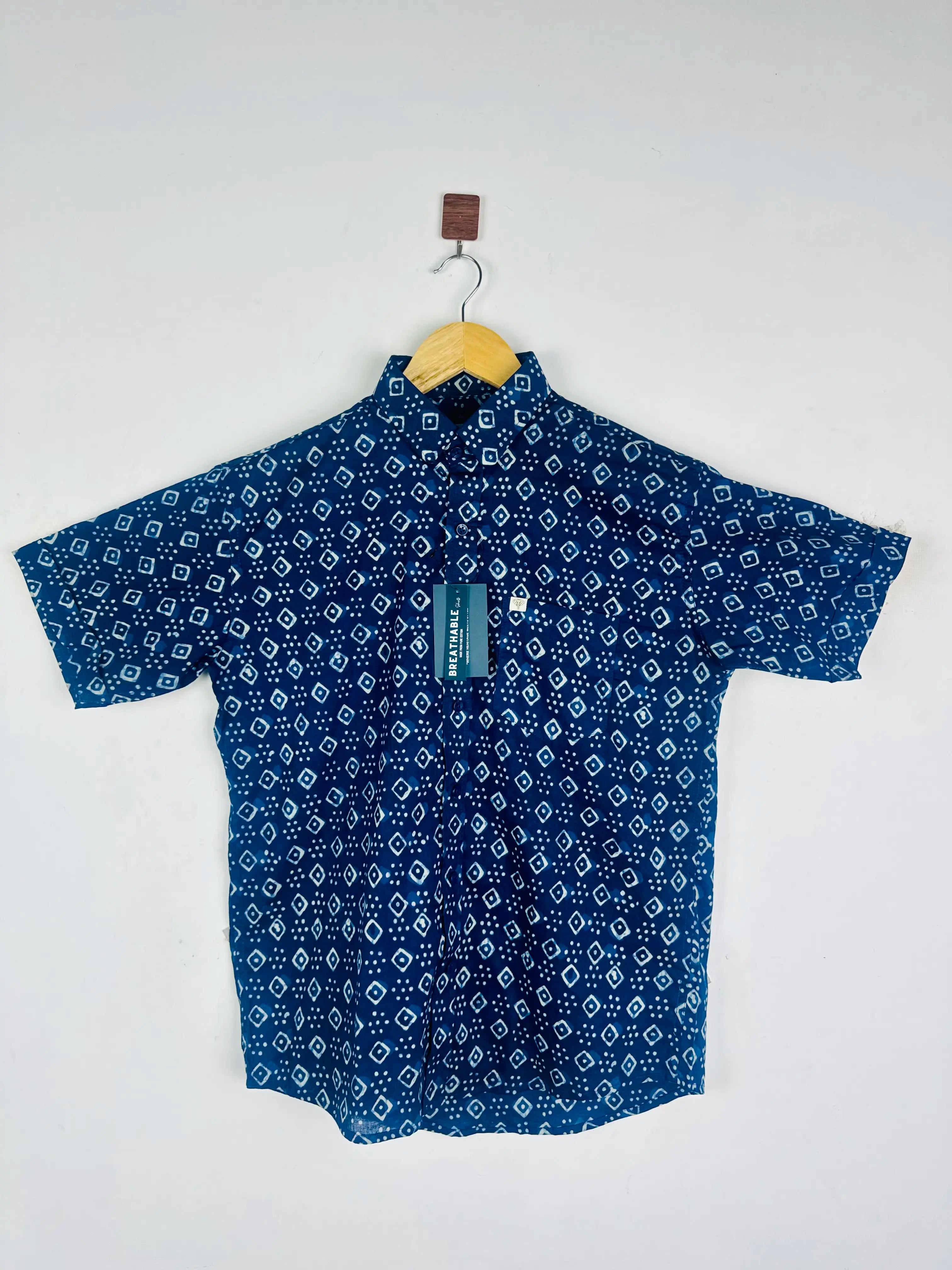 Navy Blue Block Half Sleeves Shirt
