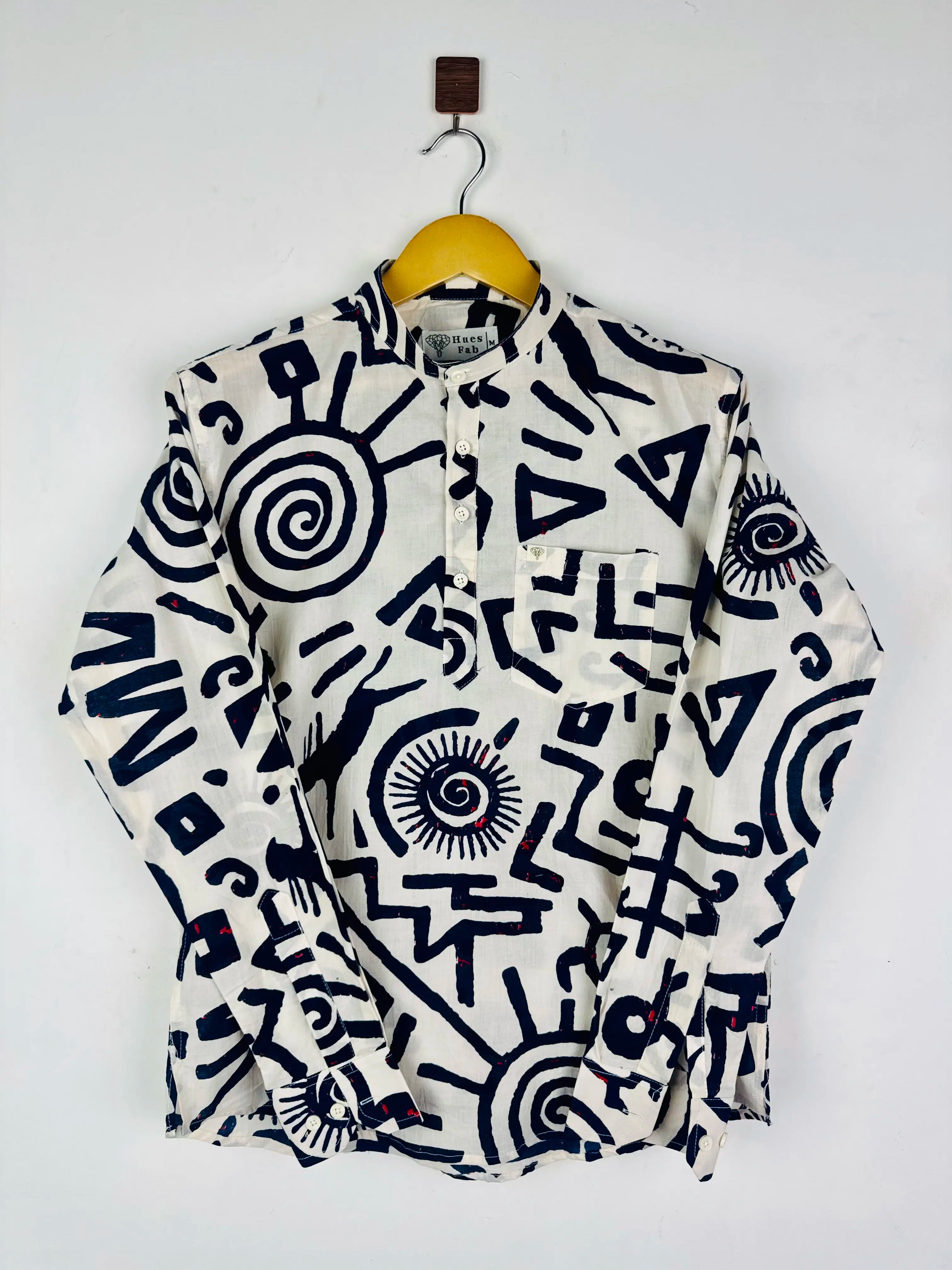 Navy Blue Celestial Printed Short Kurta