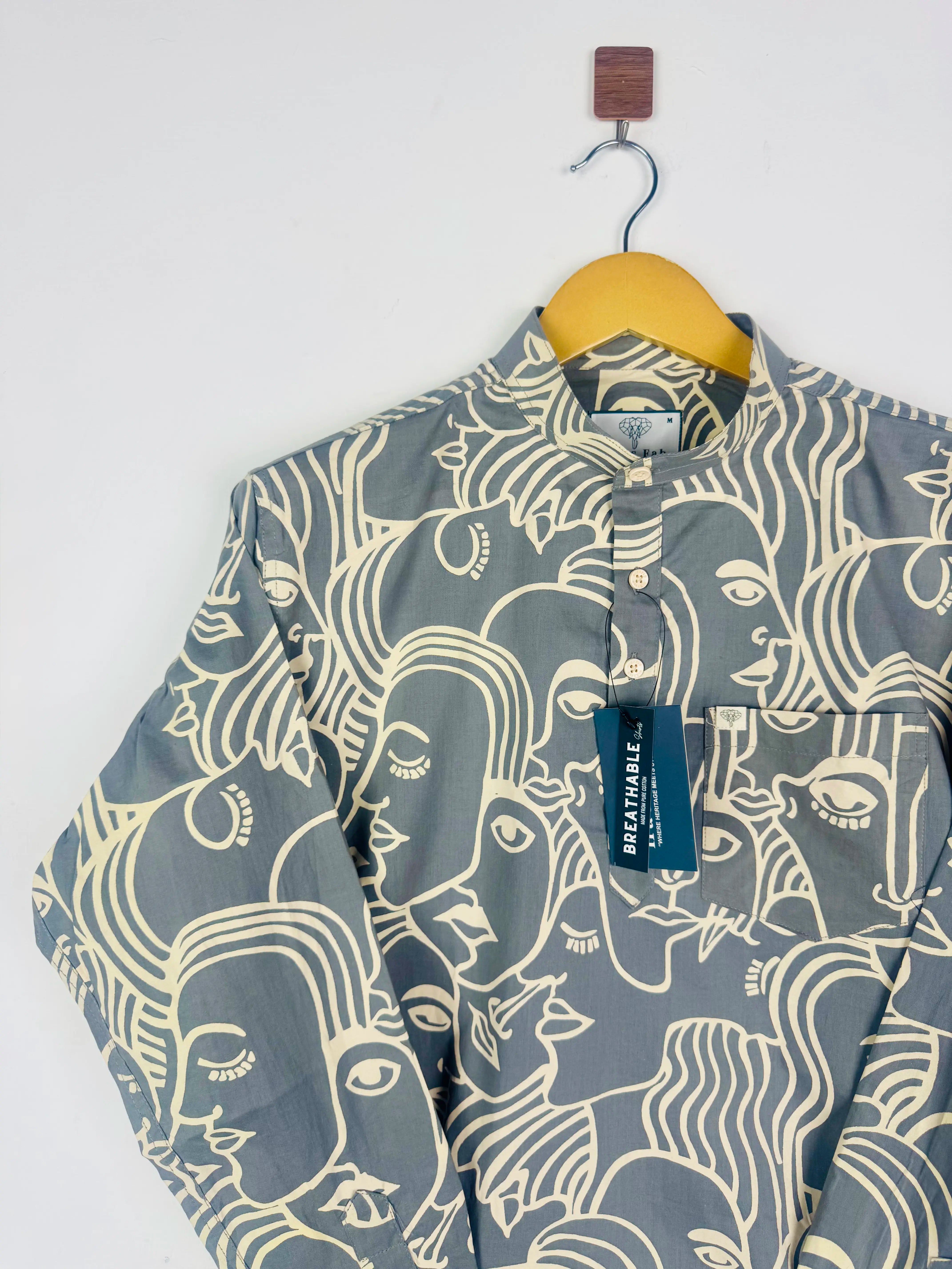 Grey Face Art Printed Short Kurta