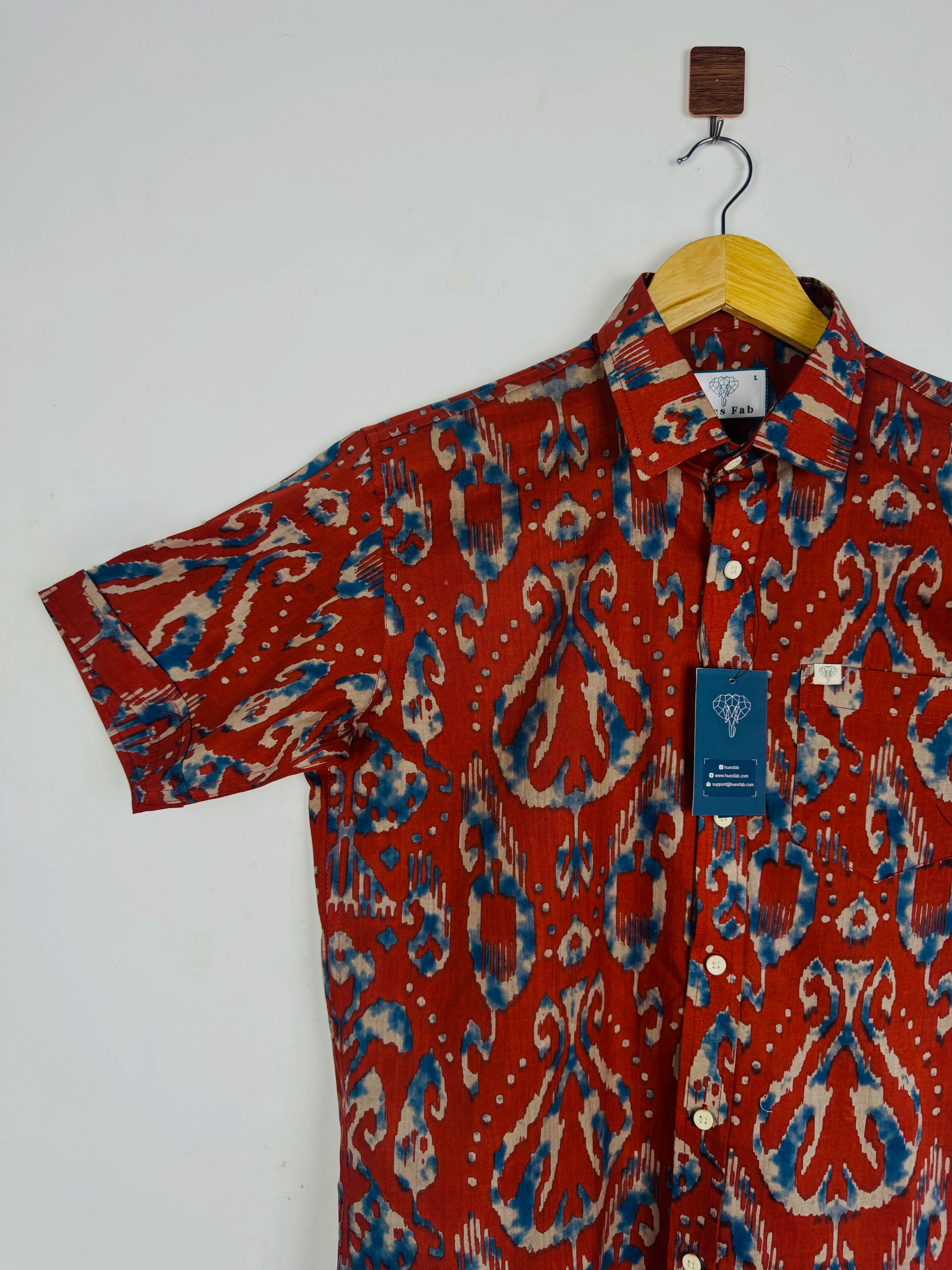 Maroon Ikat Half Sleeves Shirt