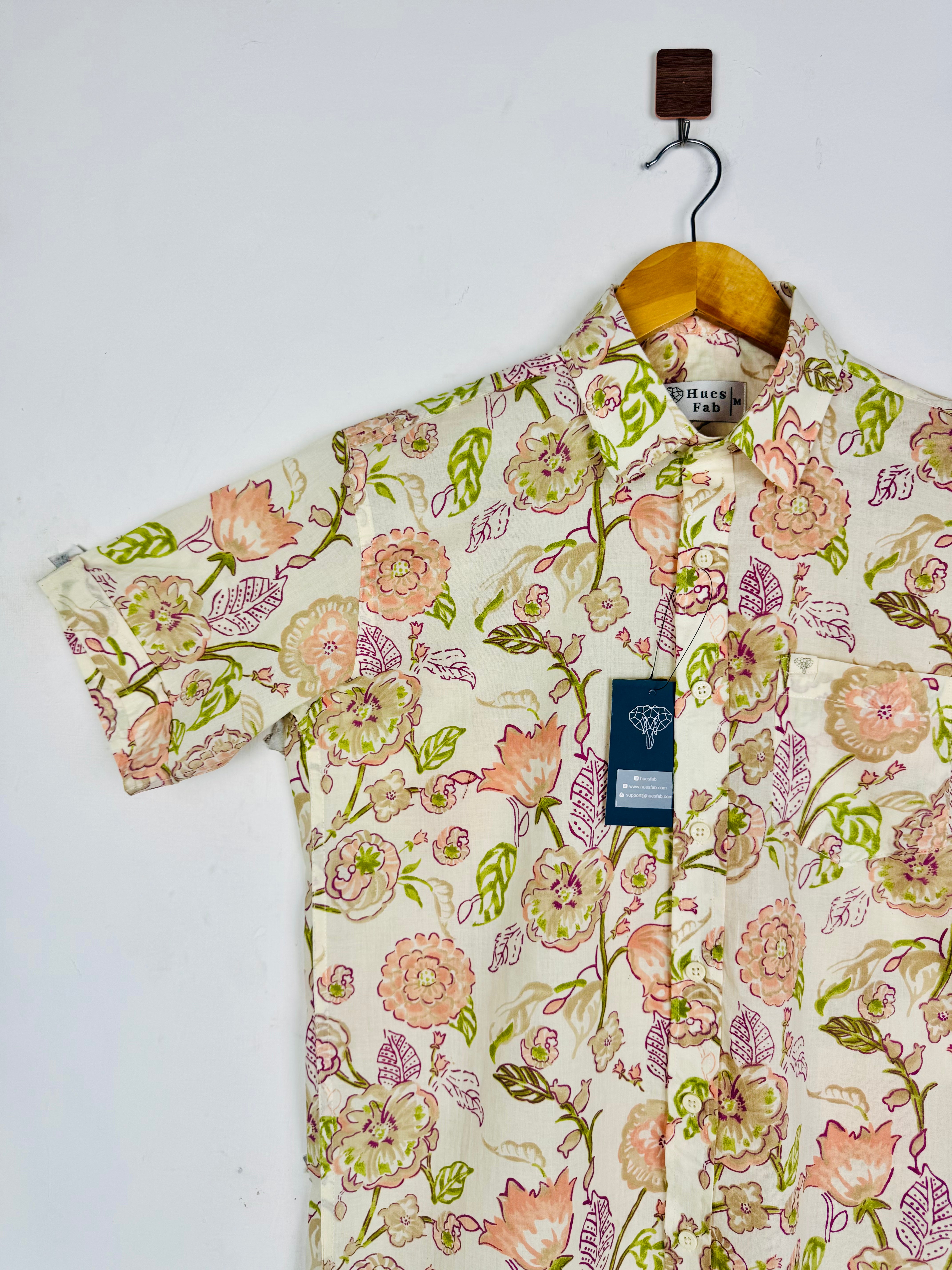 Cream Blooms Half Sleeves Shirt
