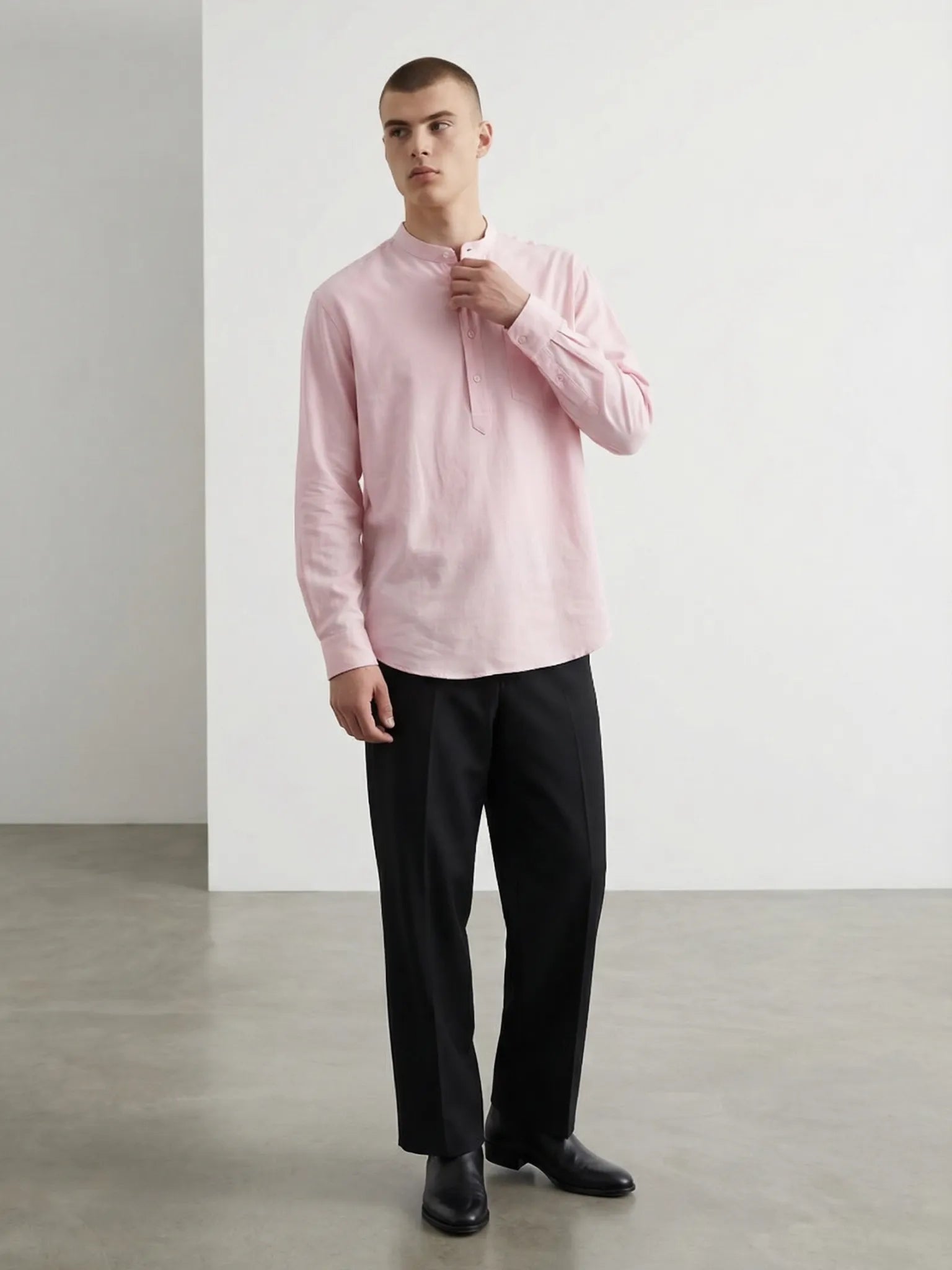 Baby pink Linen Blend textured Short Kurta