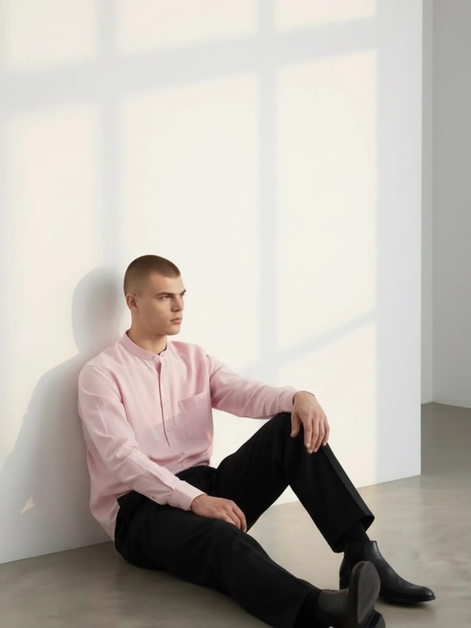 Baby pink Linen Blend textured Short Kurta