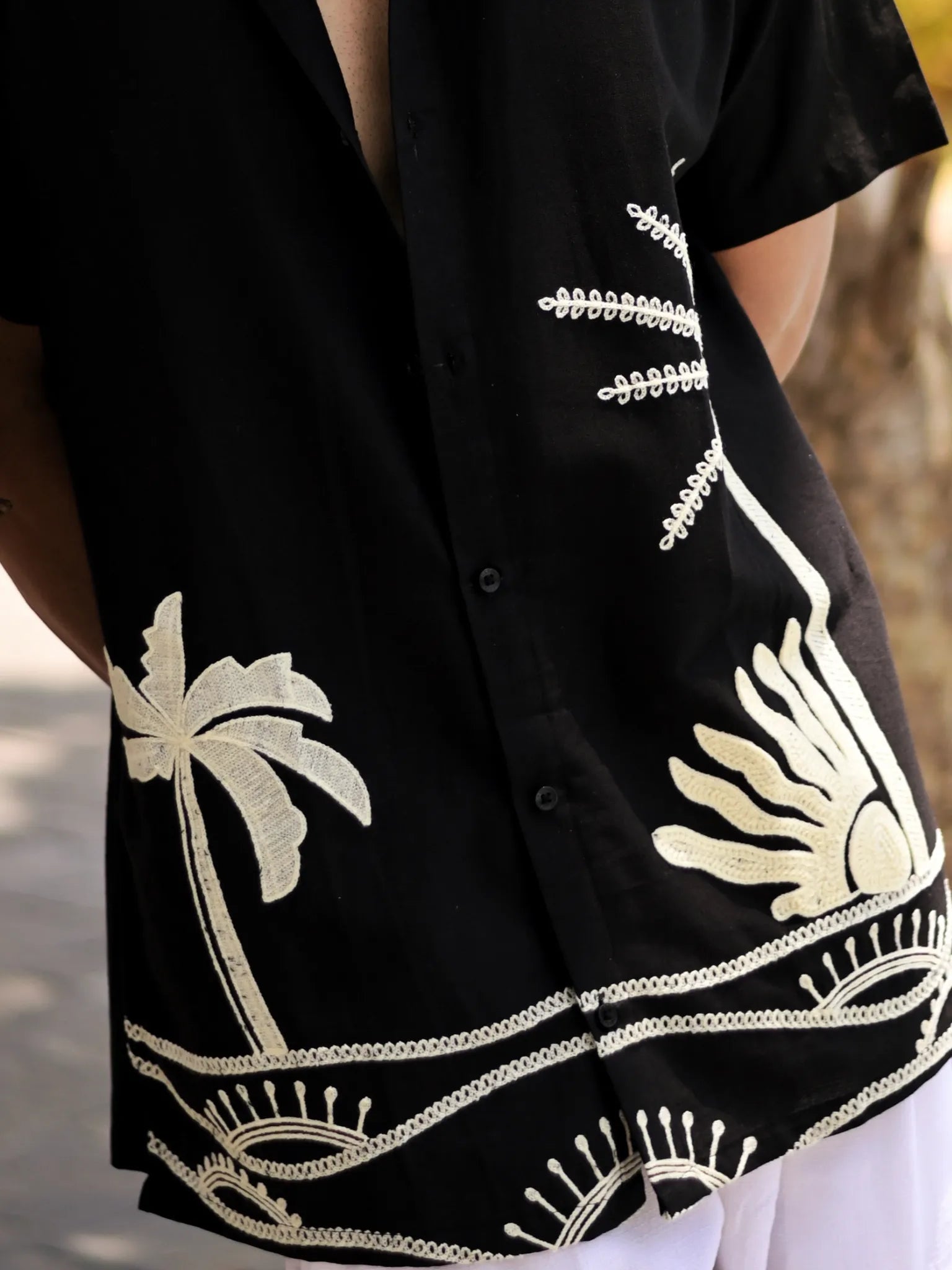HUESFAB Black Embroidery Half Sleeves Shirt