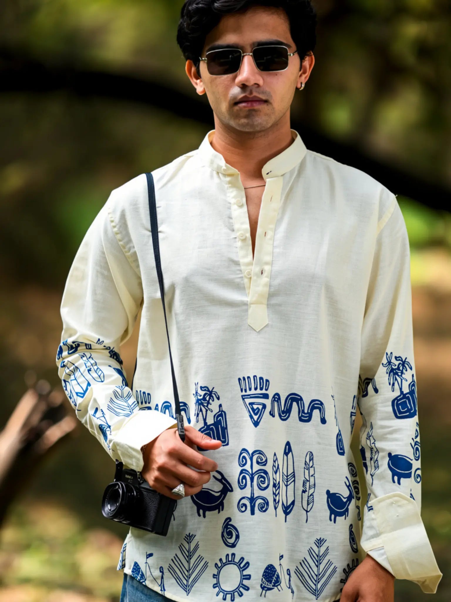 Blue Tribal Printed Cotton short kurta