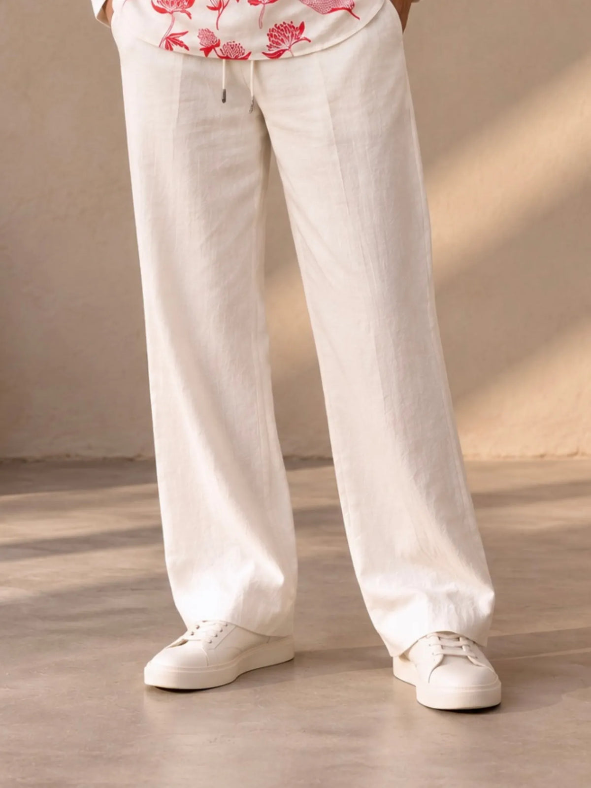 OFF WHITE STRAIGHT FIT COTTON LINEN PANTS