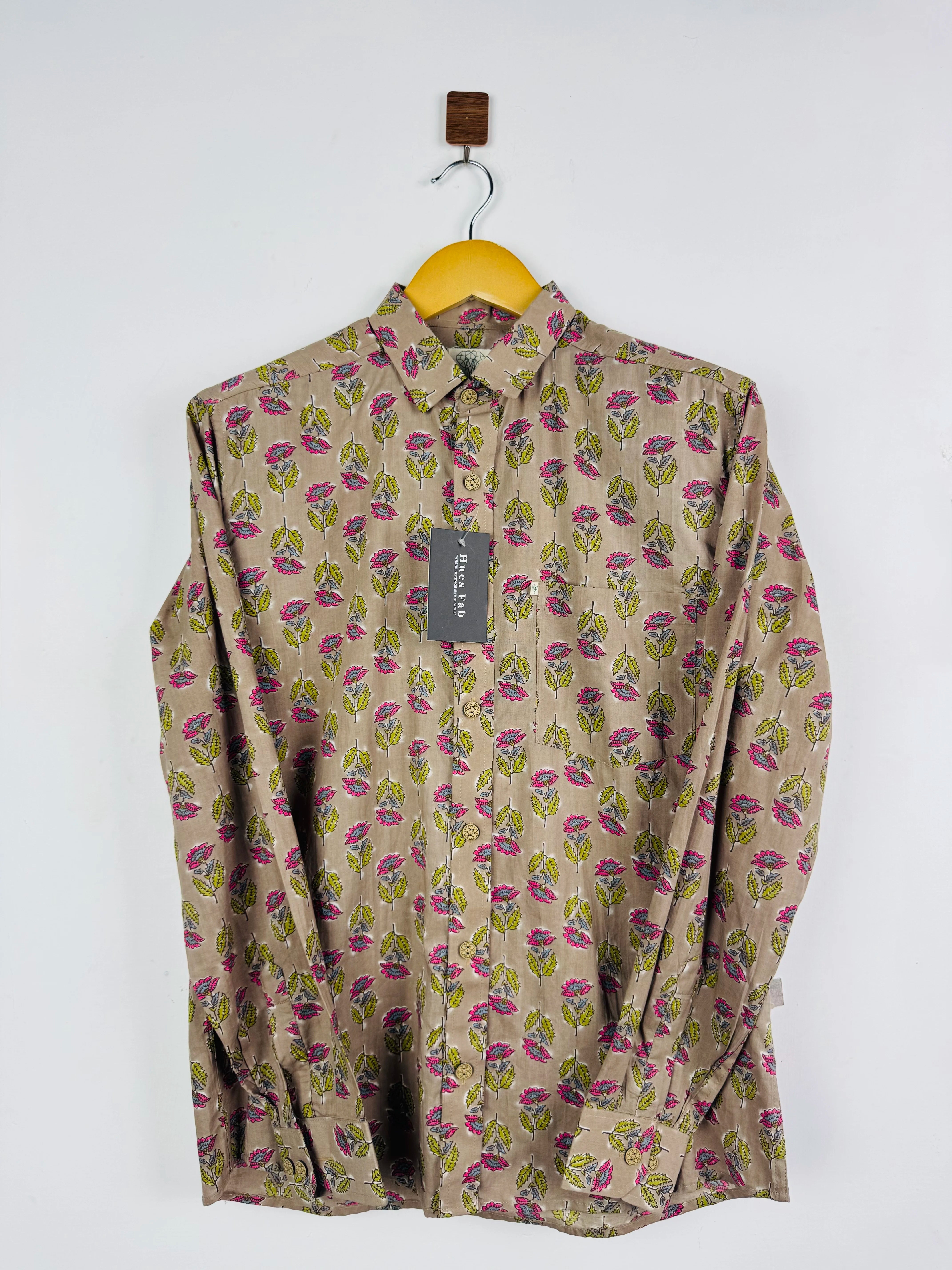 Brown Floral Printed Full Sleeves Shirt