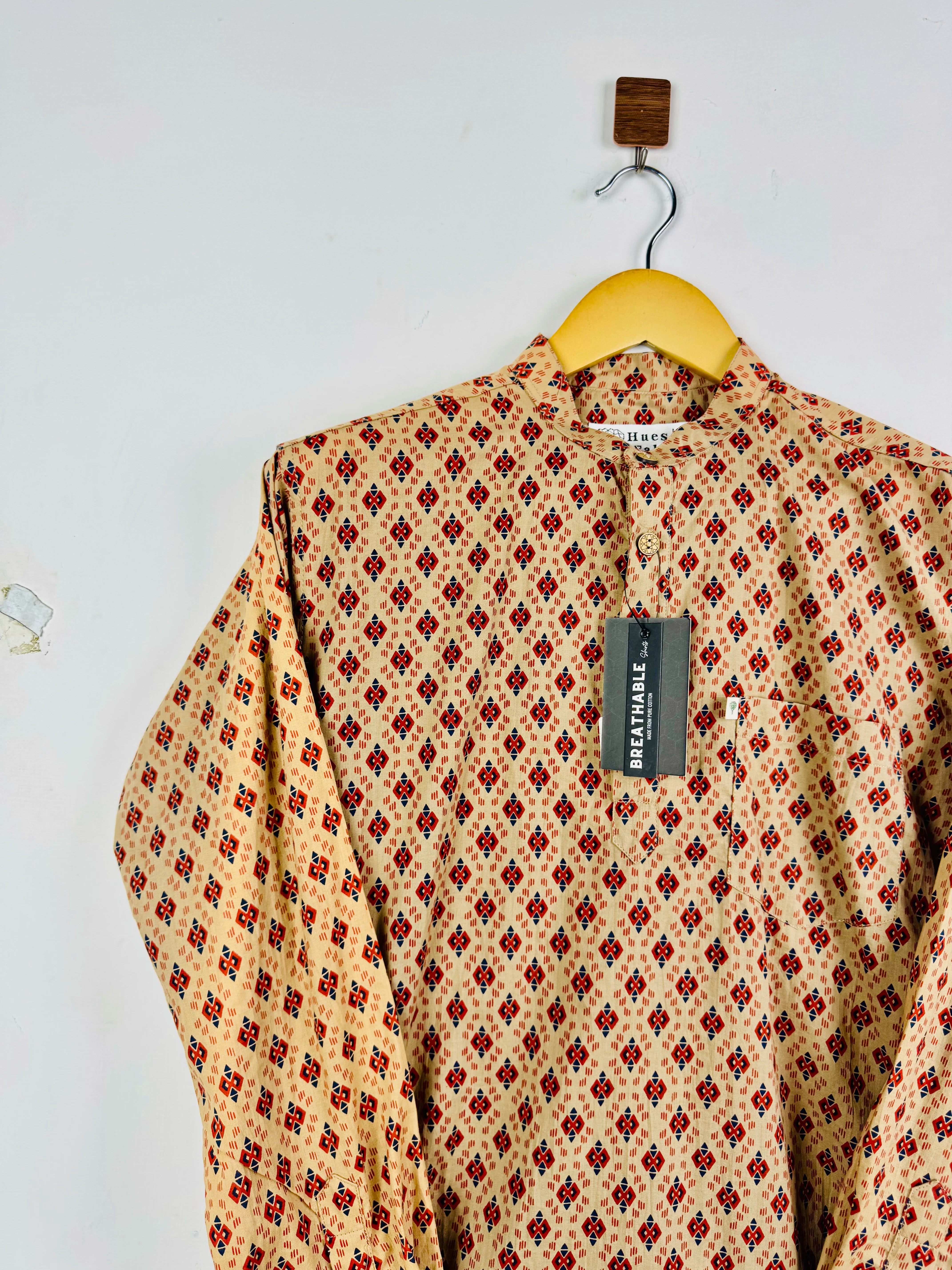 Brown red motifs printed short kurta