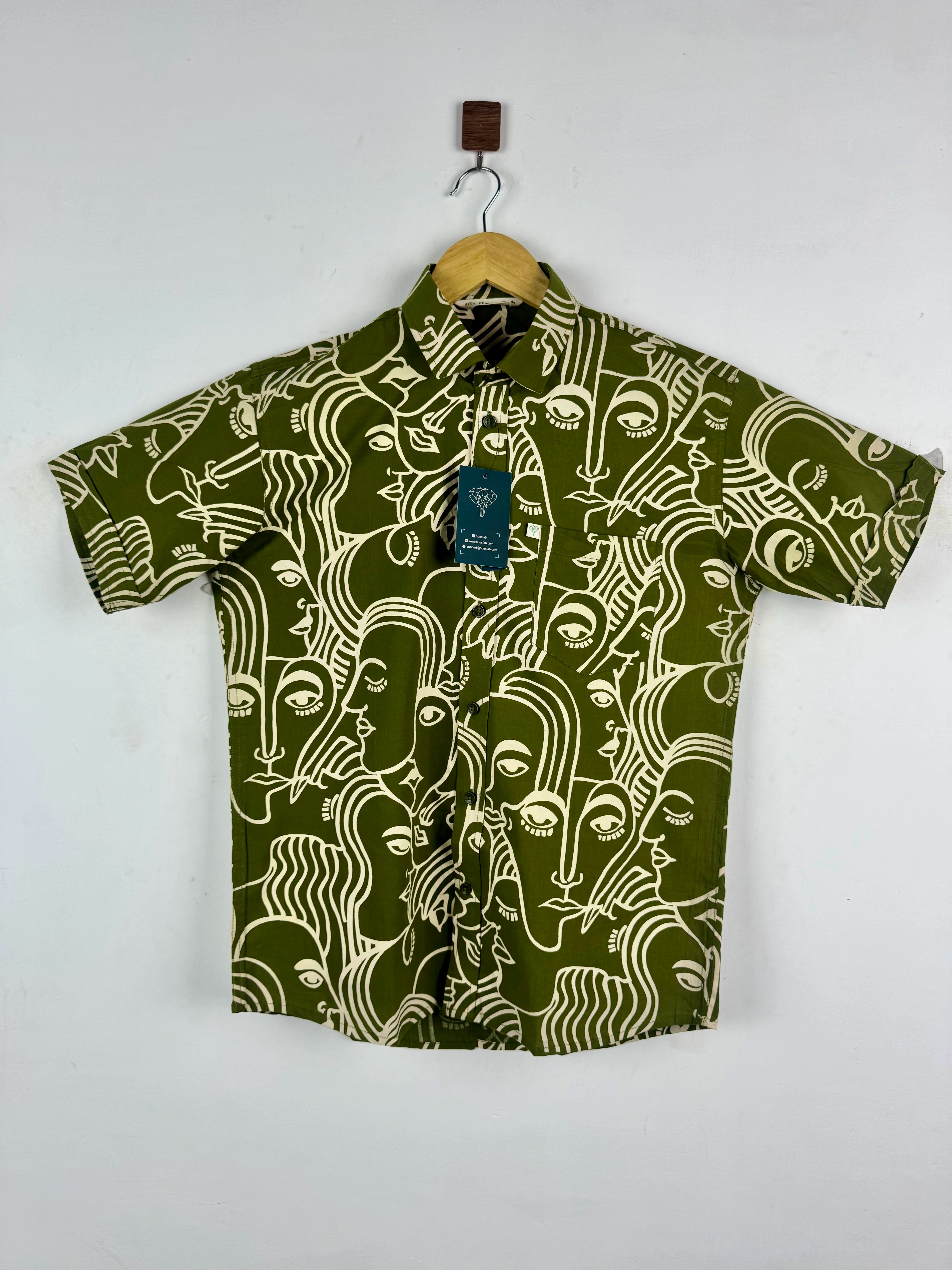 Olive Face Art Half Sleeves Shirt