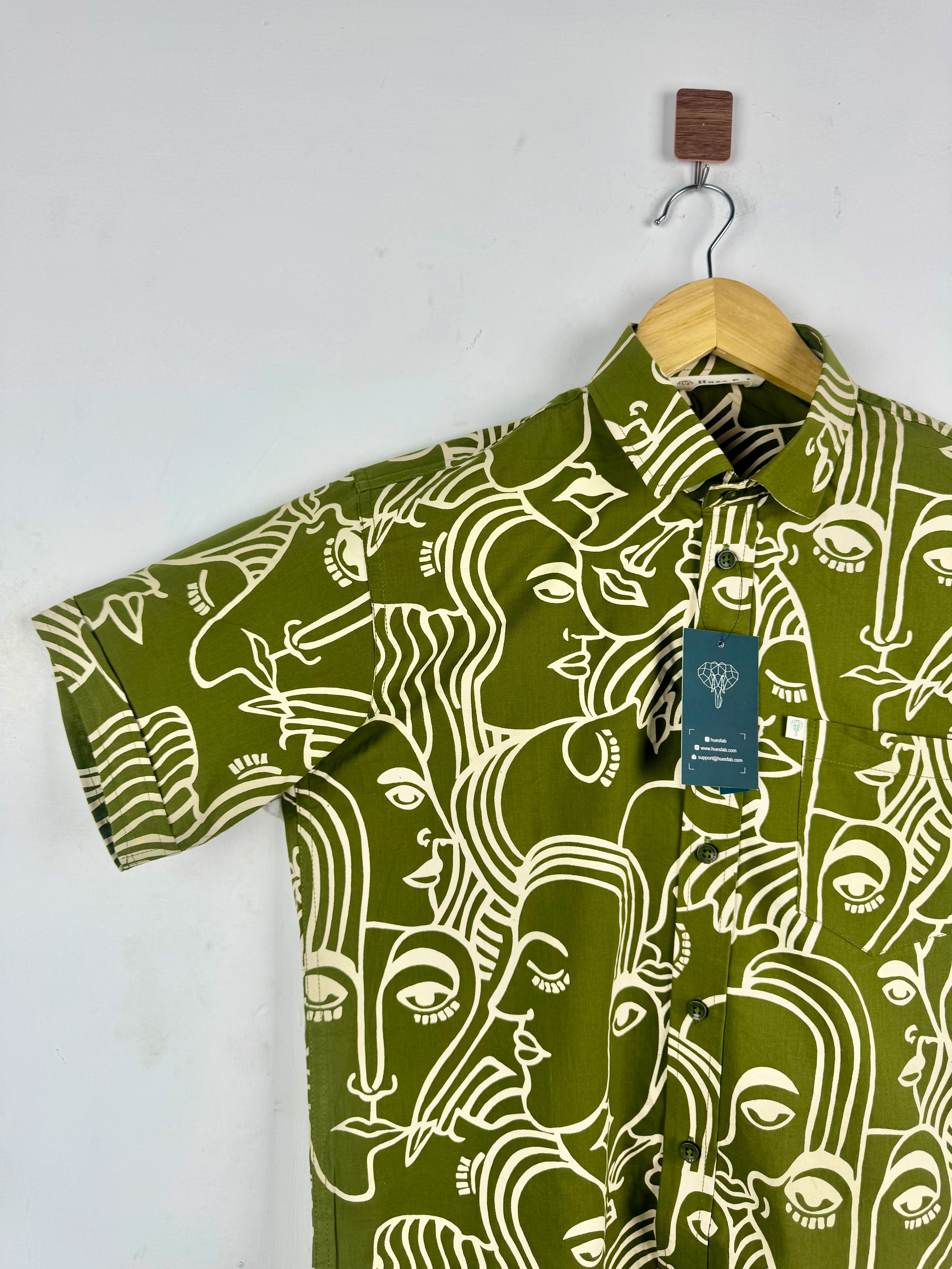 Olive Face Art Half Sleeves Shirt