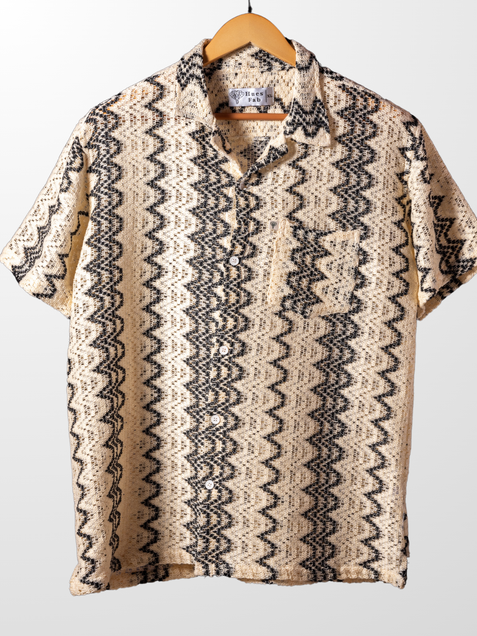 Cream – Black Cotton Knitted Half Sleeves Shirt
