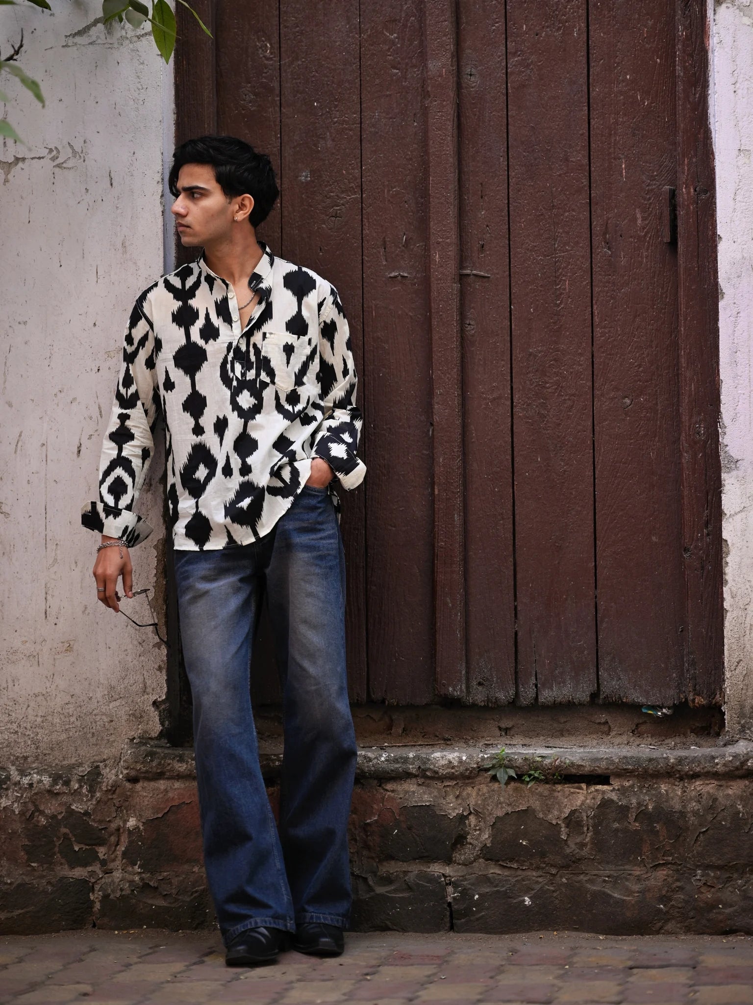 white black ikat short kurta