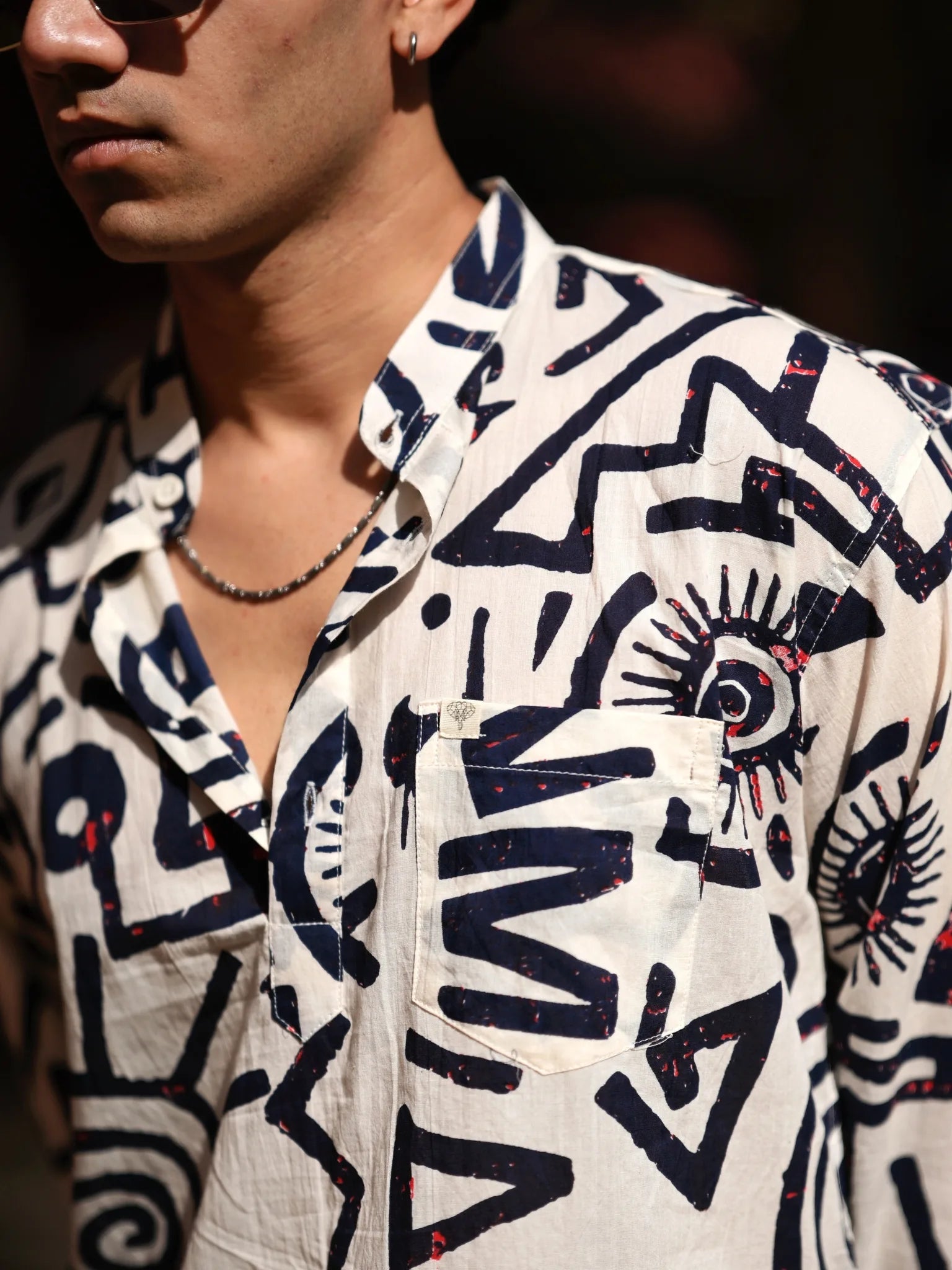 Navy Blue Celestial Printed Short Kurta