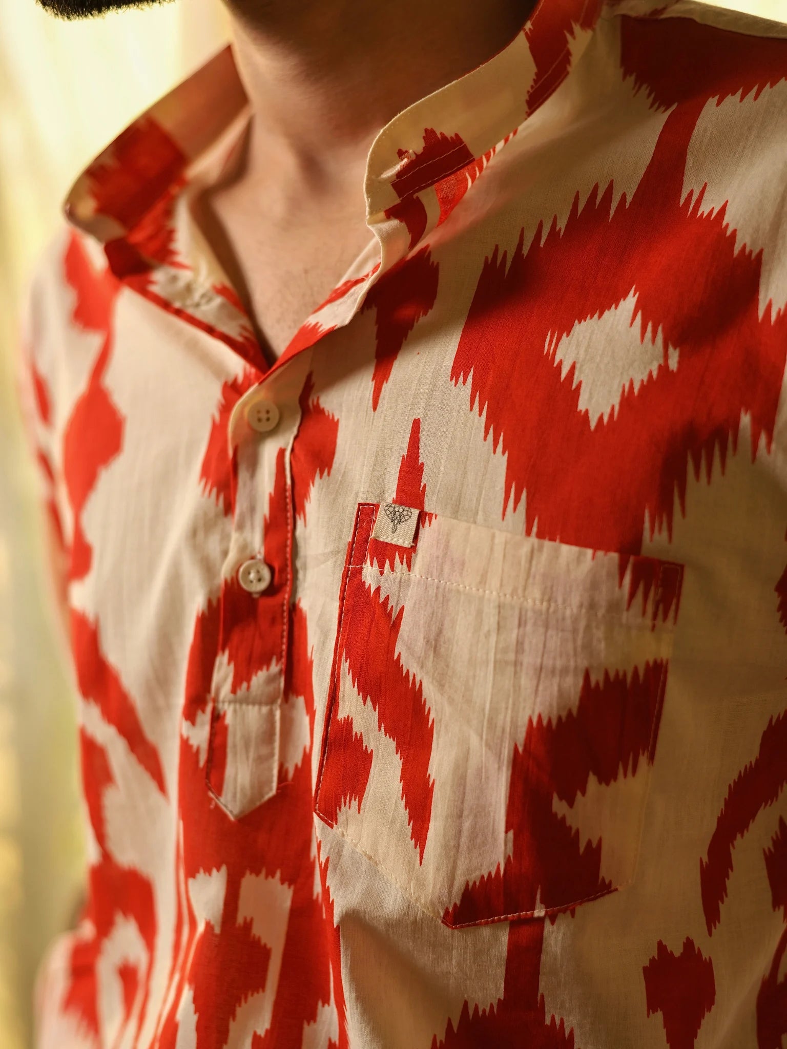 Red Ikat Printed short kurta