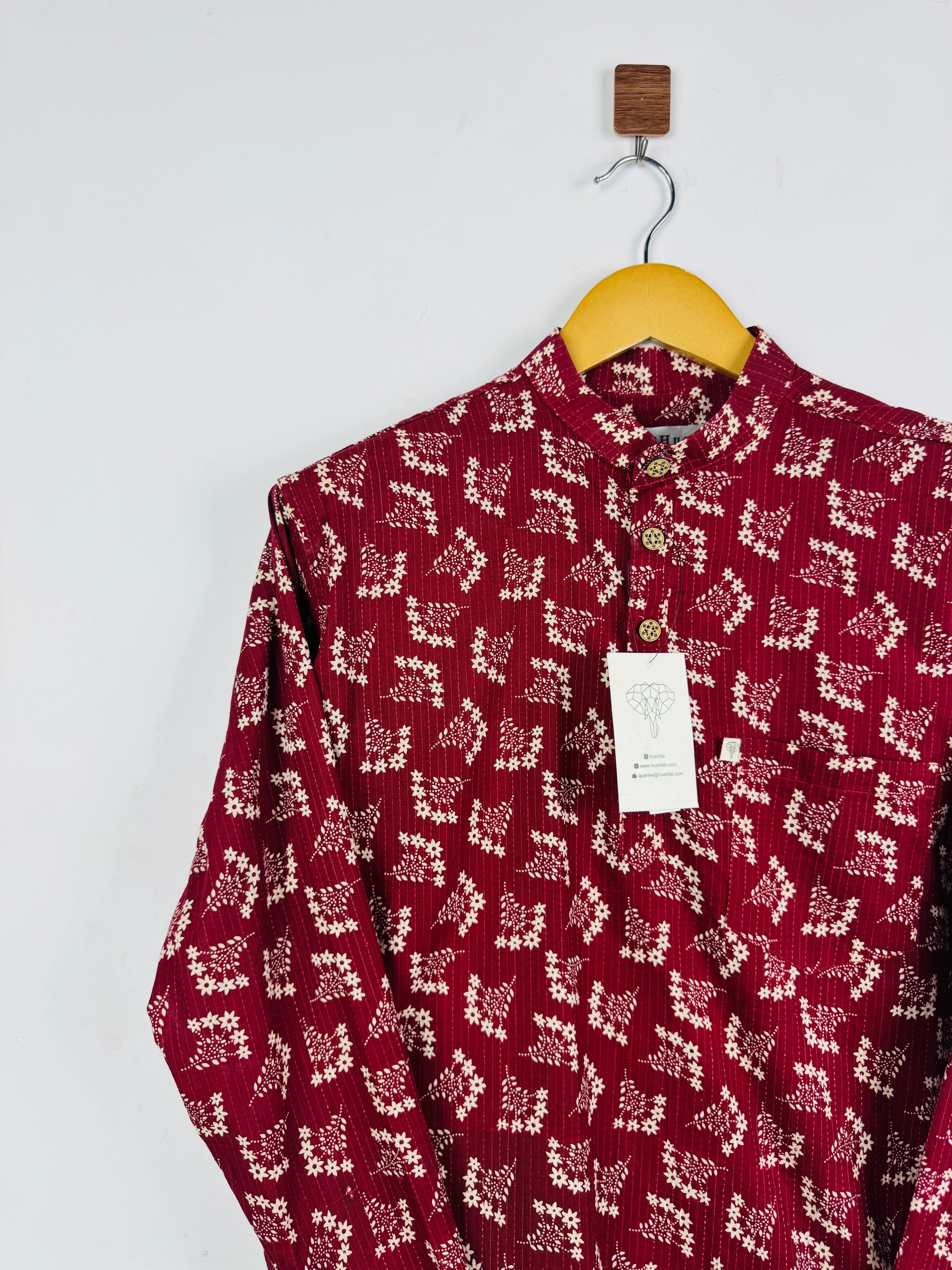 Maroon Flower Kantha Short Kurta
