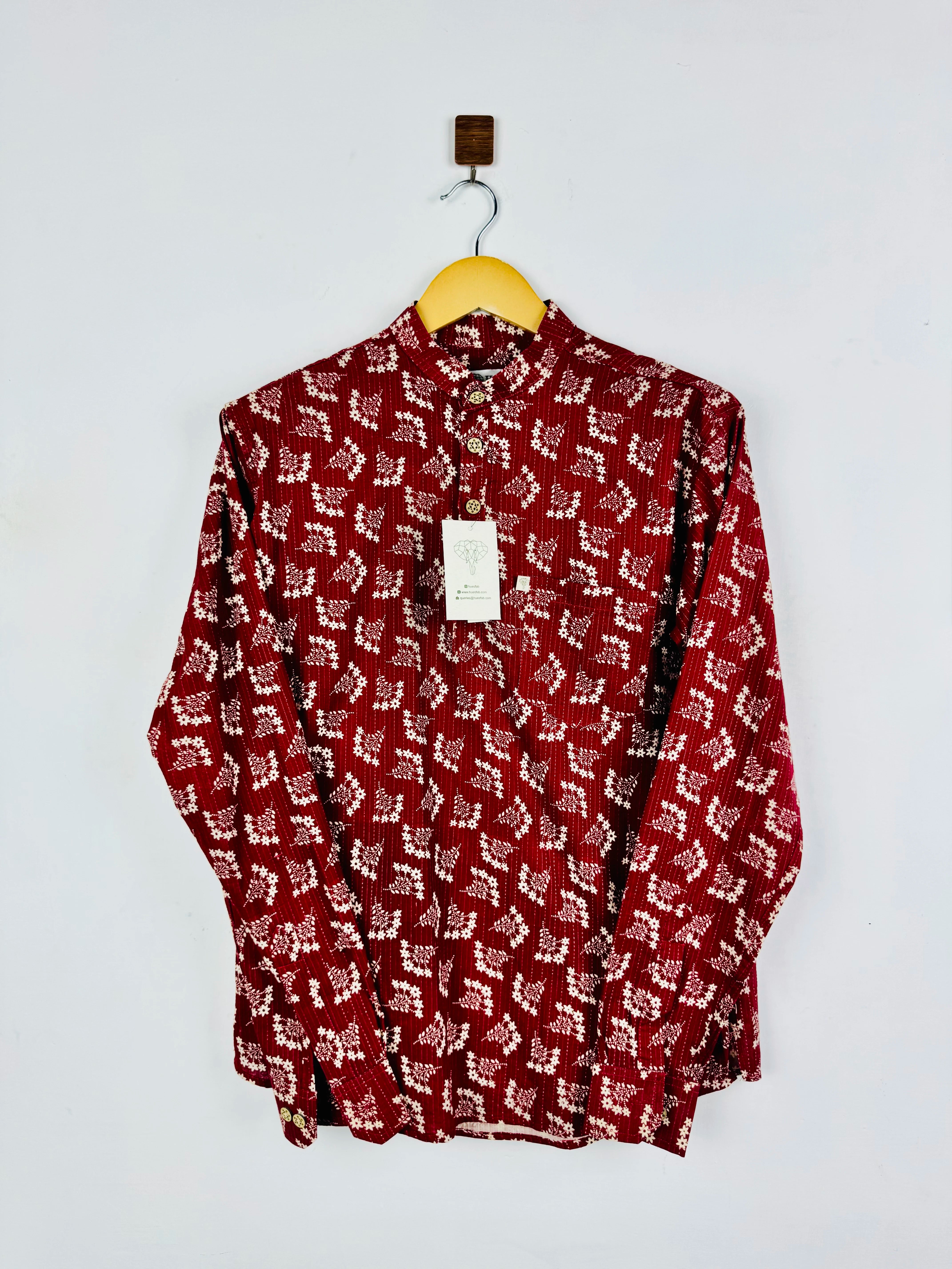 Maroon Flower Kantha Short Kurta