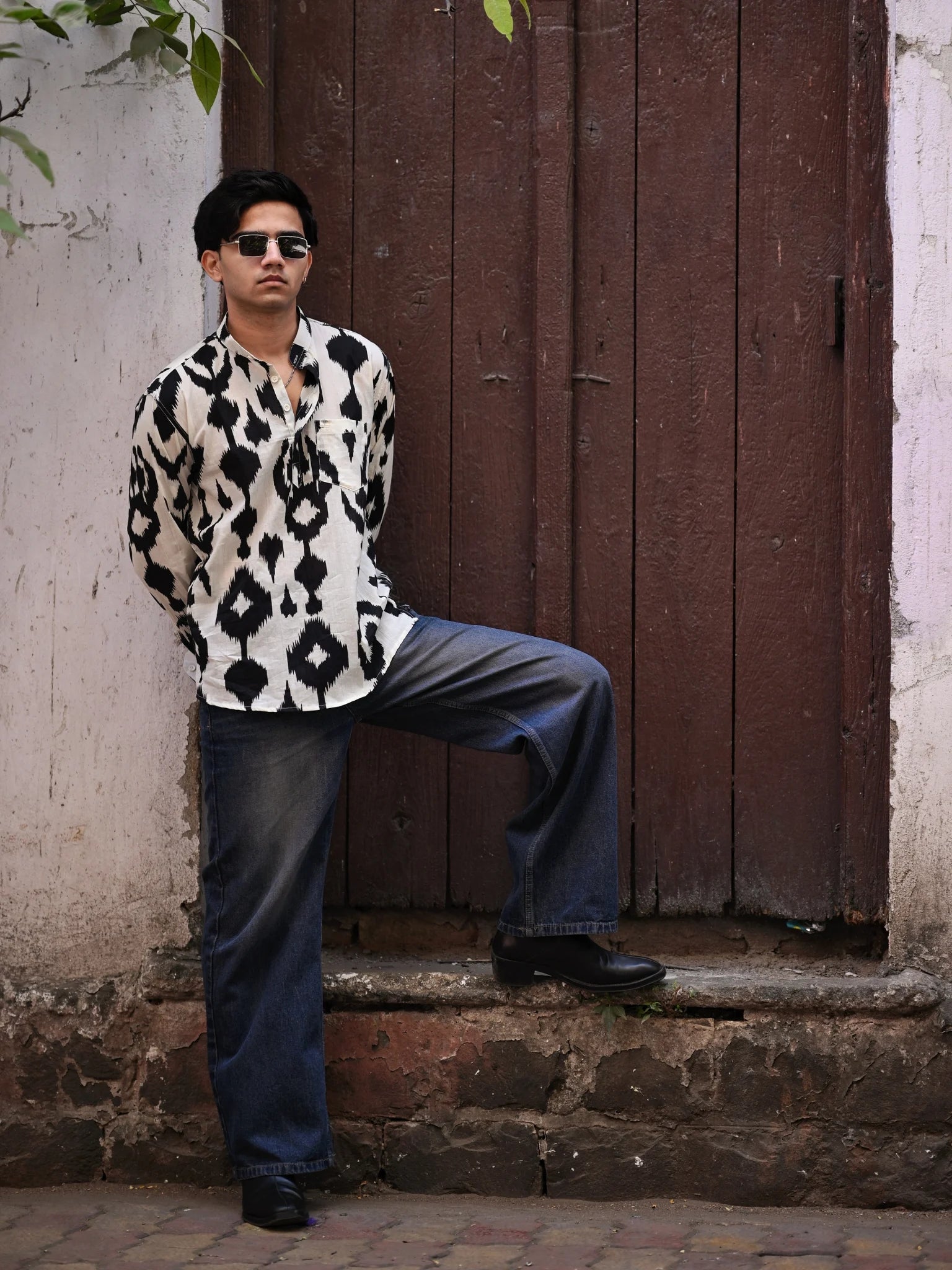 white black ikat short kurta