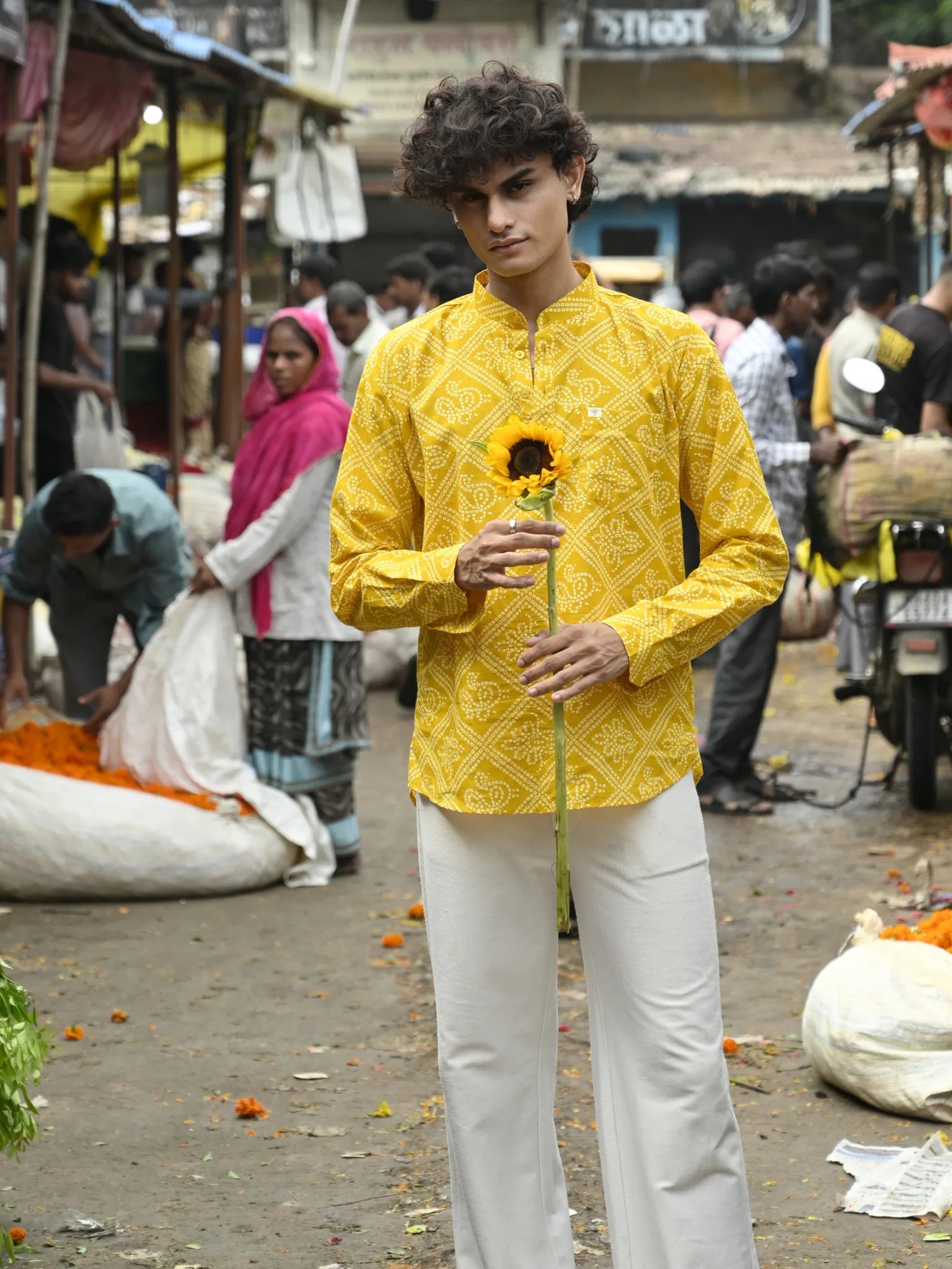 Yellow Bandej Printed short kurta