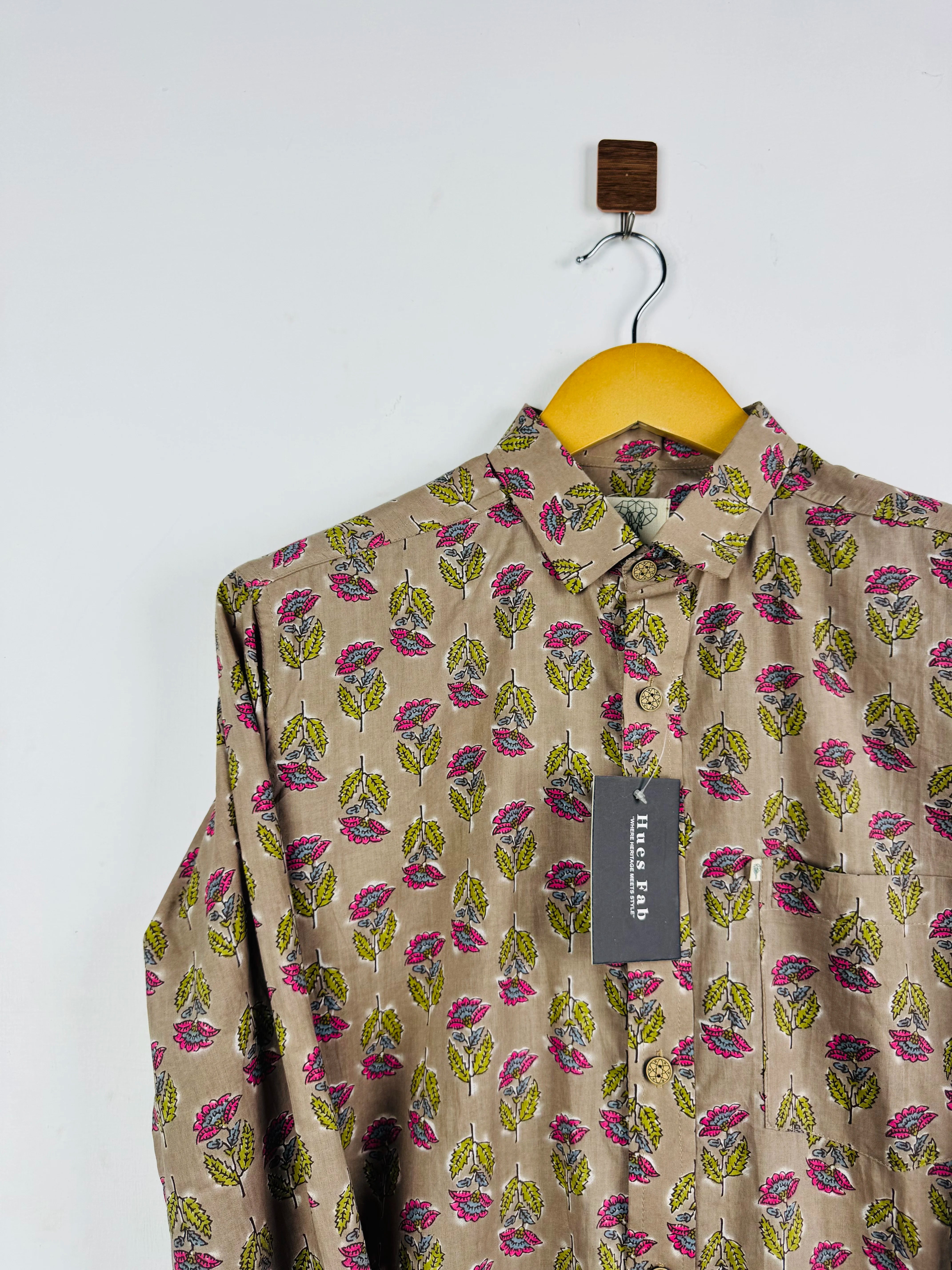 Brown Floral Printed Full Sleeves Shirt