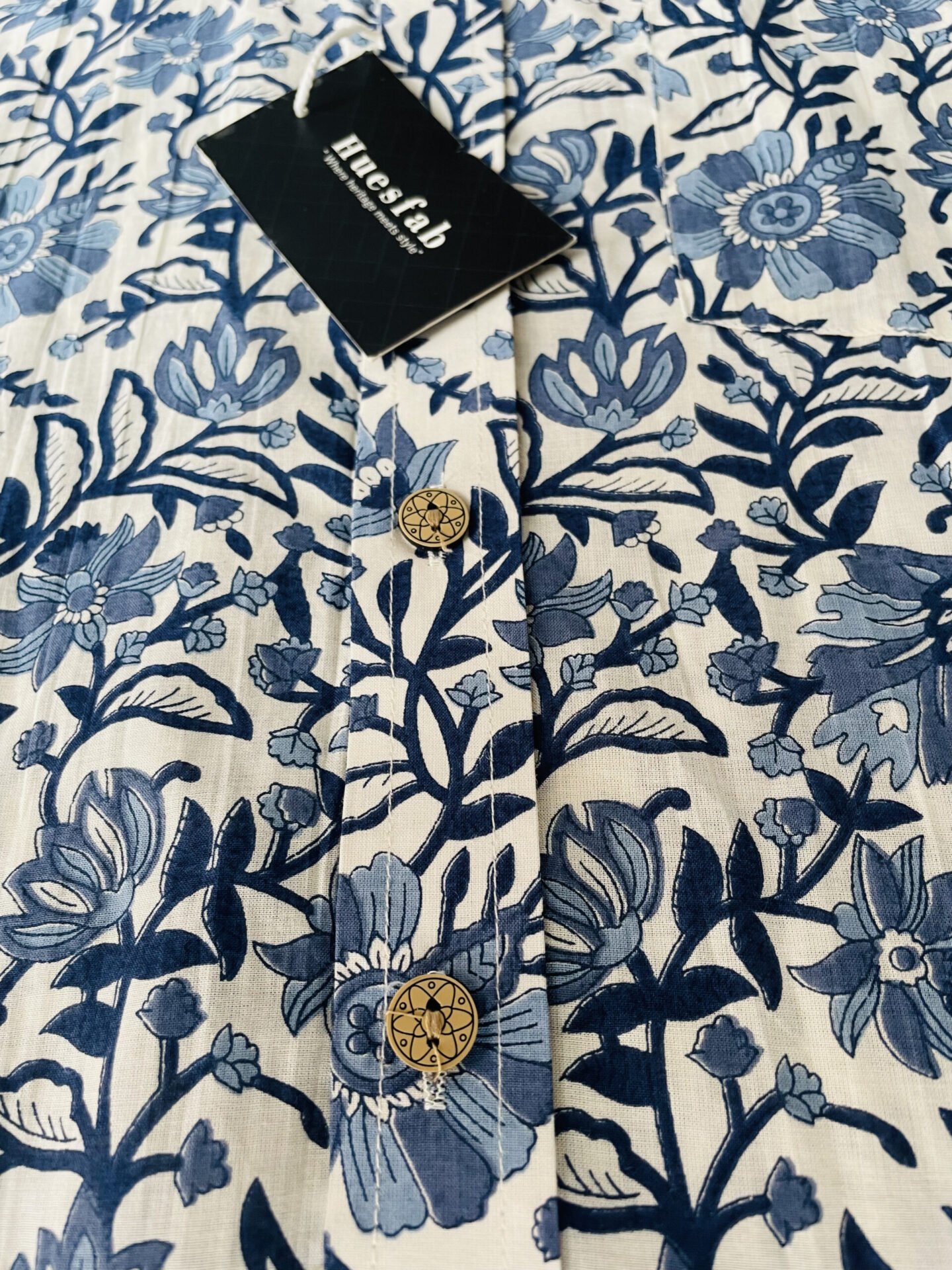 xxl size -White and Blue Floral Printed Full Sleeve Shirt. – Hues Fab