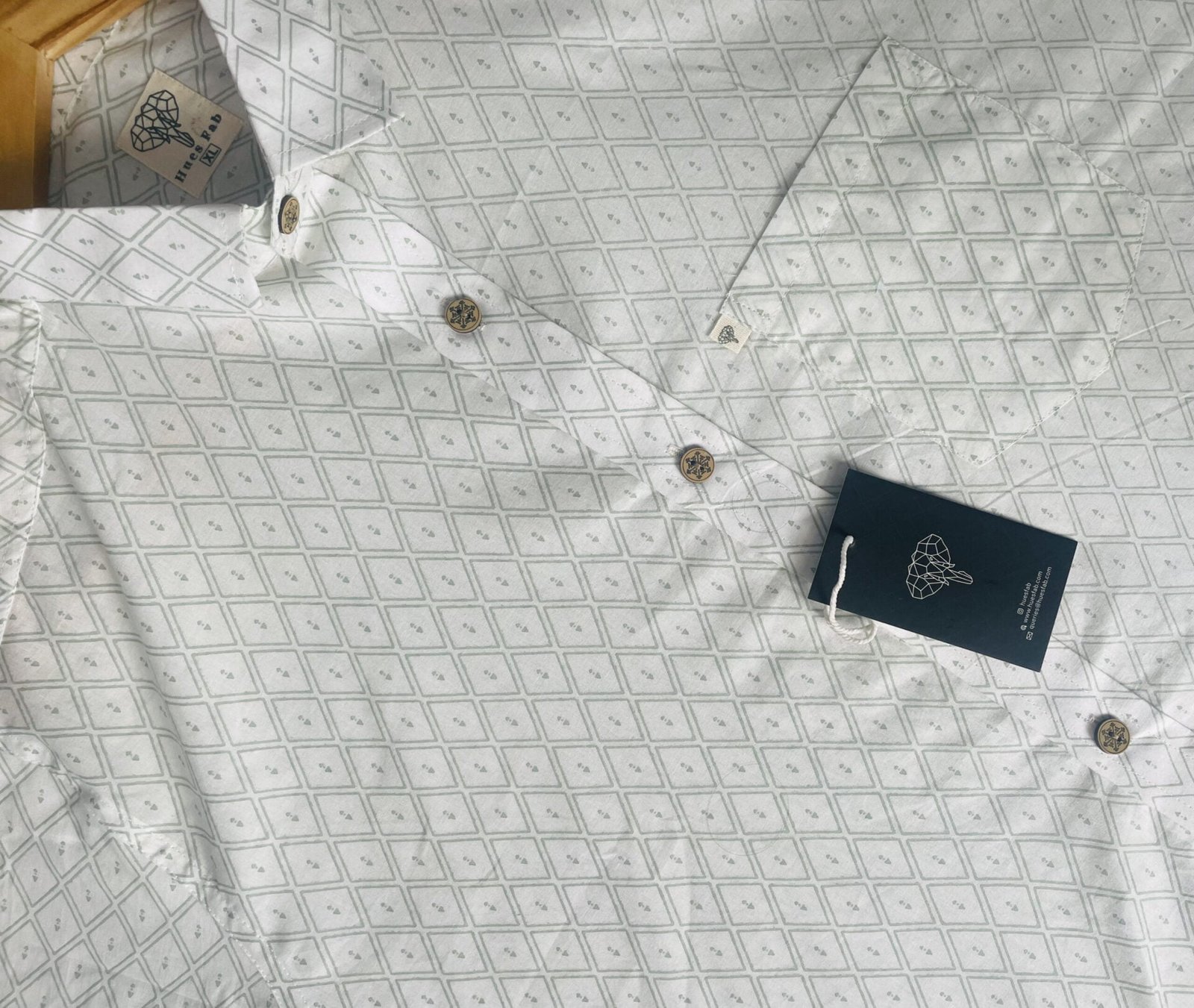 White – Green Blocks printed Half Sleeve Shirt – Hues Fab