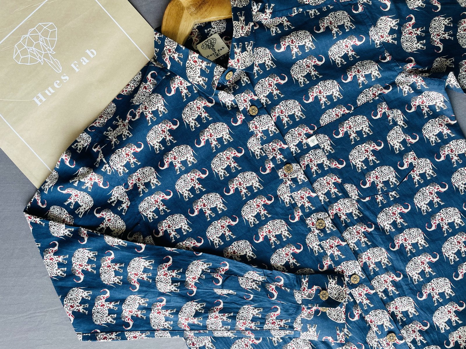 Navy Blue Elephant Printed Full Sleeves Shirt – Hues Fab