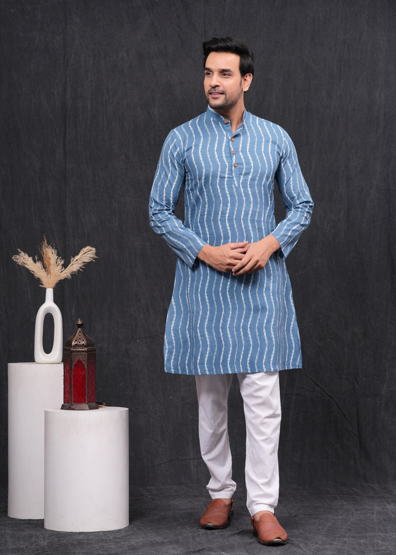 Blue illusion Lining Printed Cotton Kurta & Pajama Set – Hues Fab