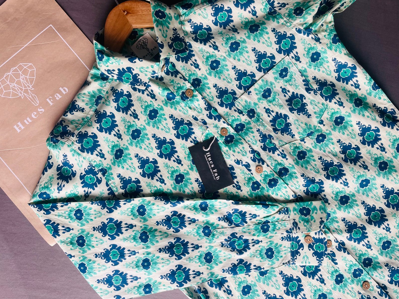 Blue & Green Ikat Full Sleeve Printed Shirt – Hues Fab