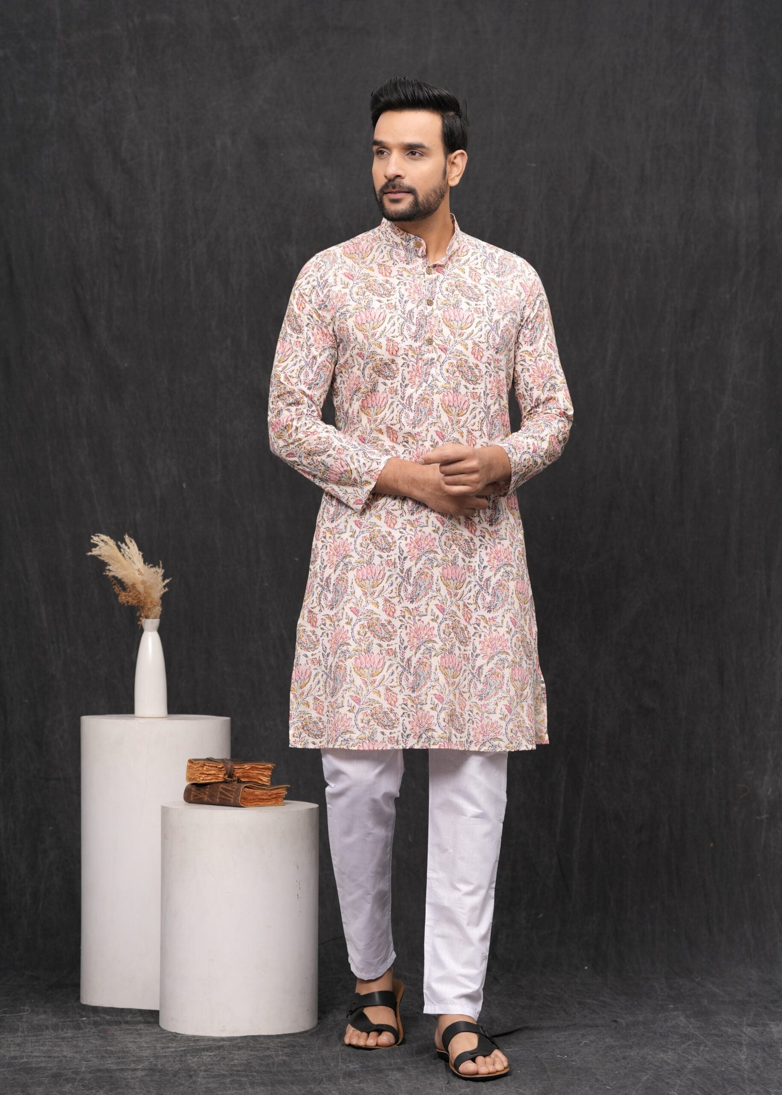 Pink Floral Printed Long Kurta & Pajama Set – Hues Fab